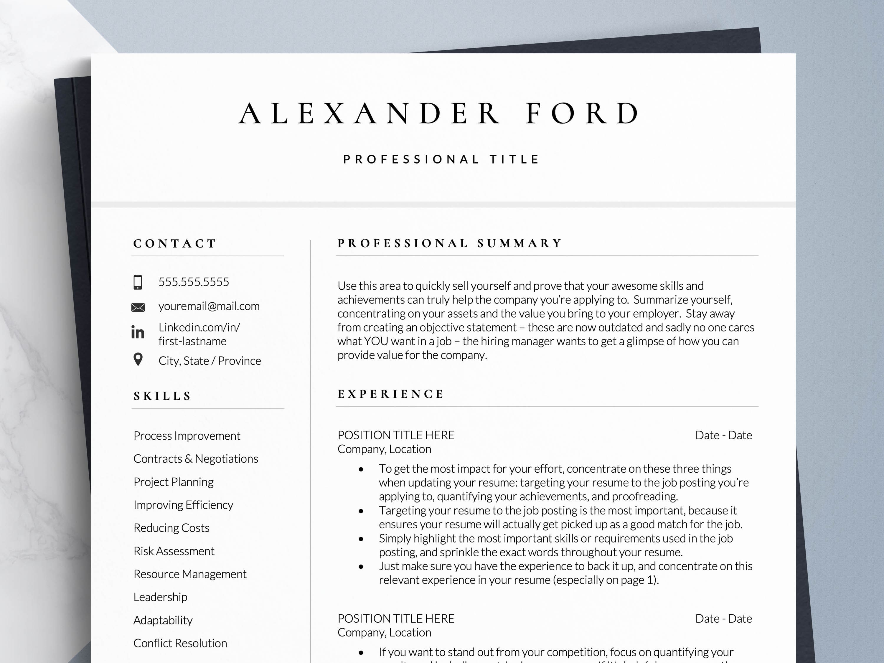 Business resume template format and examples