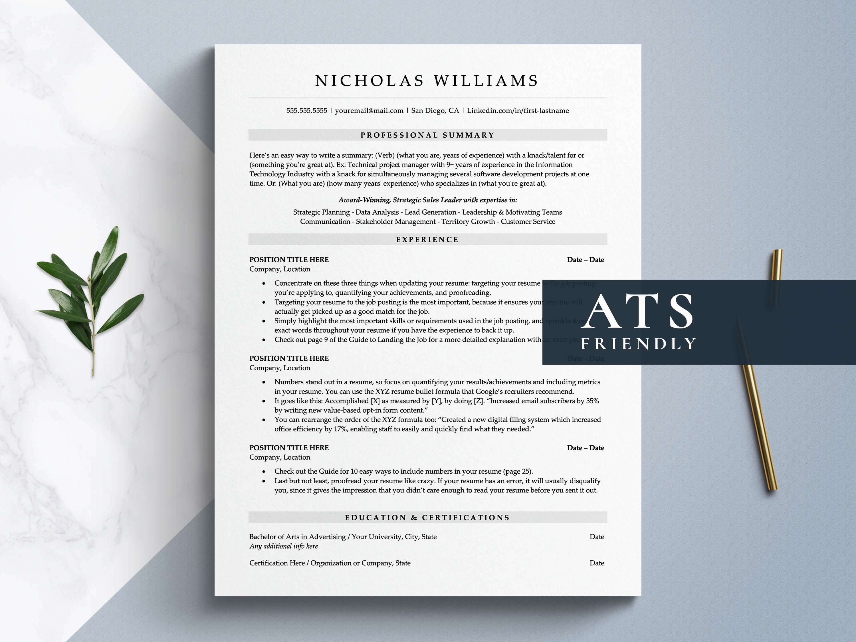 single column resume template for word