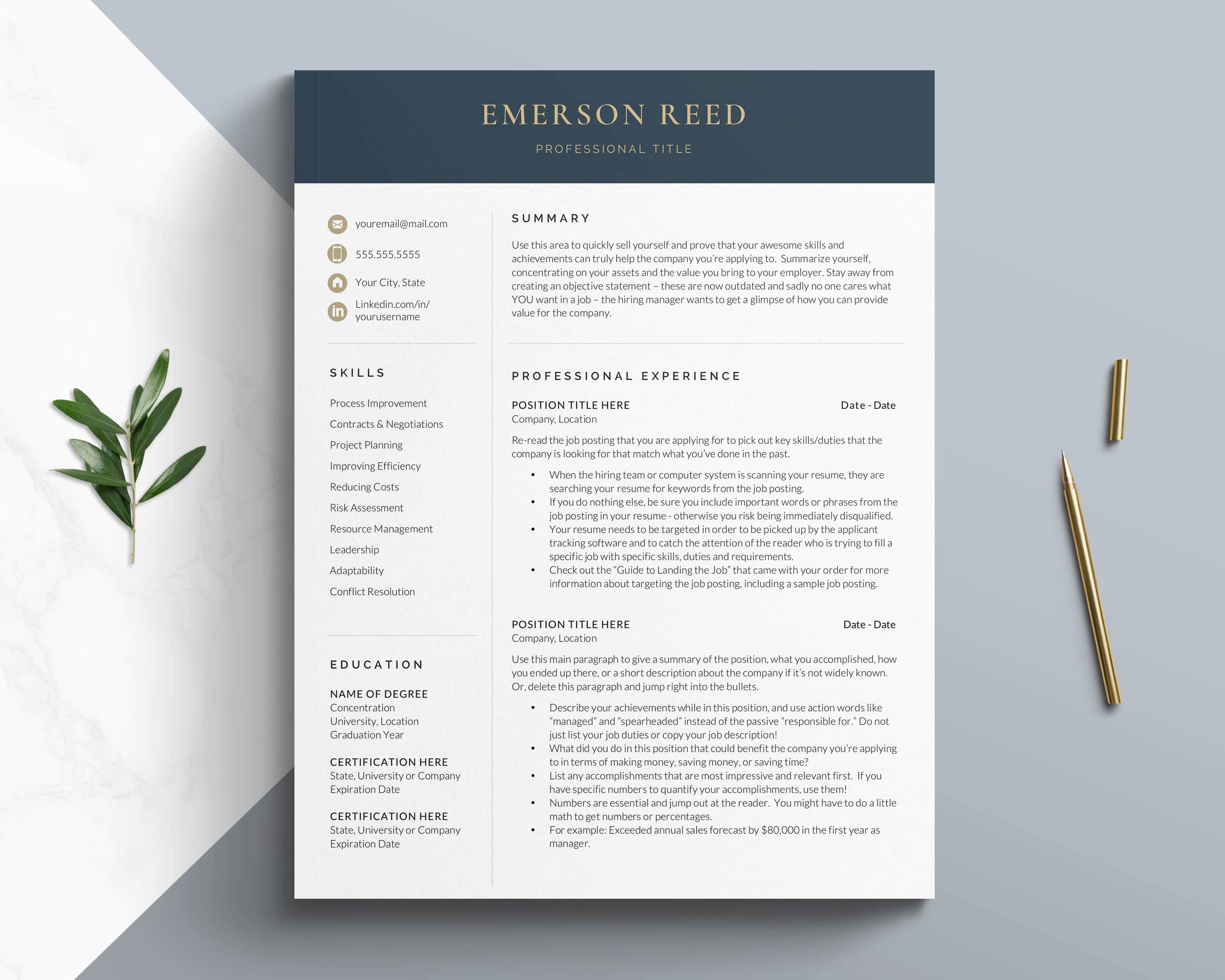 modern executive resume template for word, visually appealing resume
