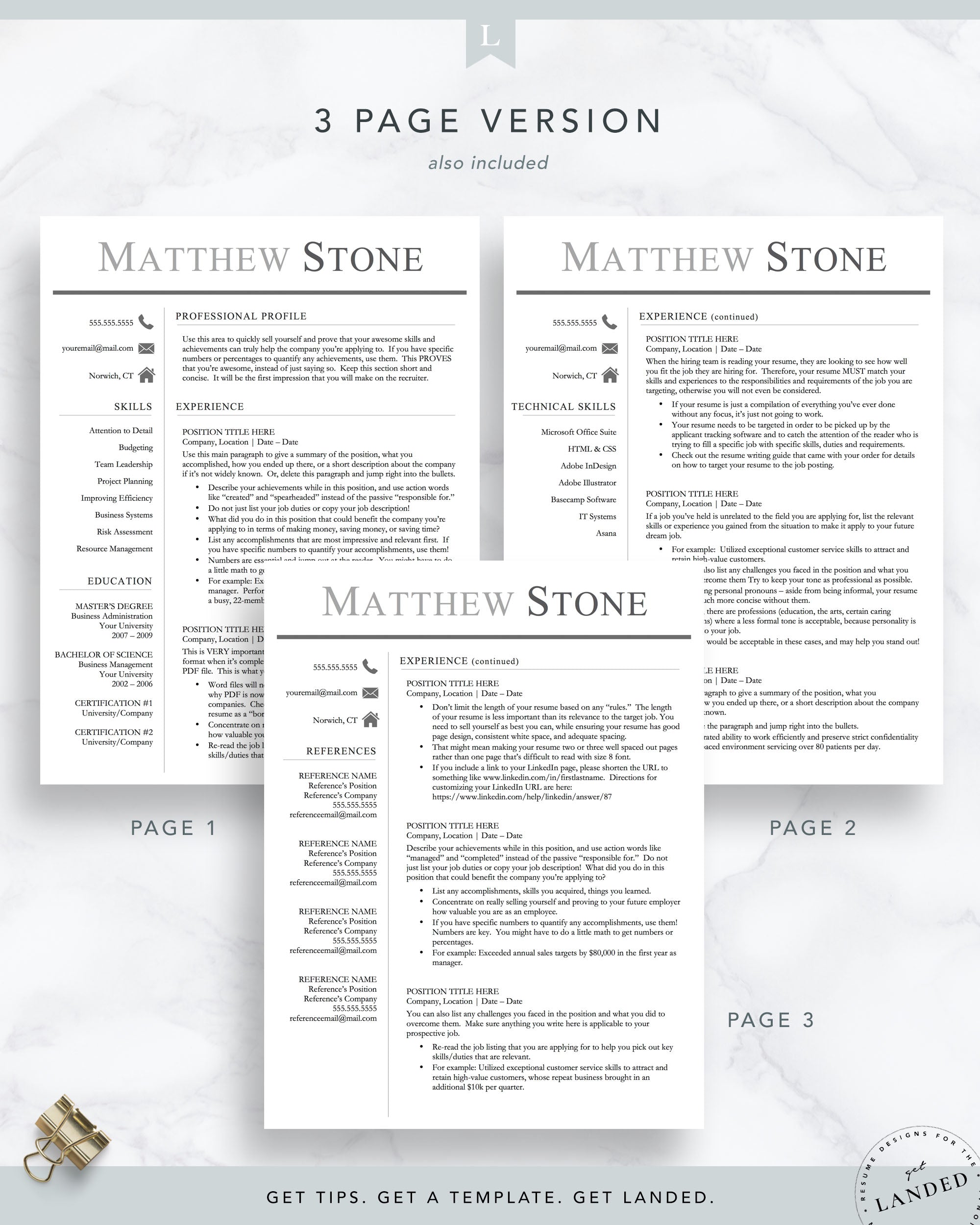 Professional, Masculine Resume Template for Word & Pages | The Stone