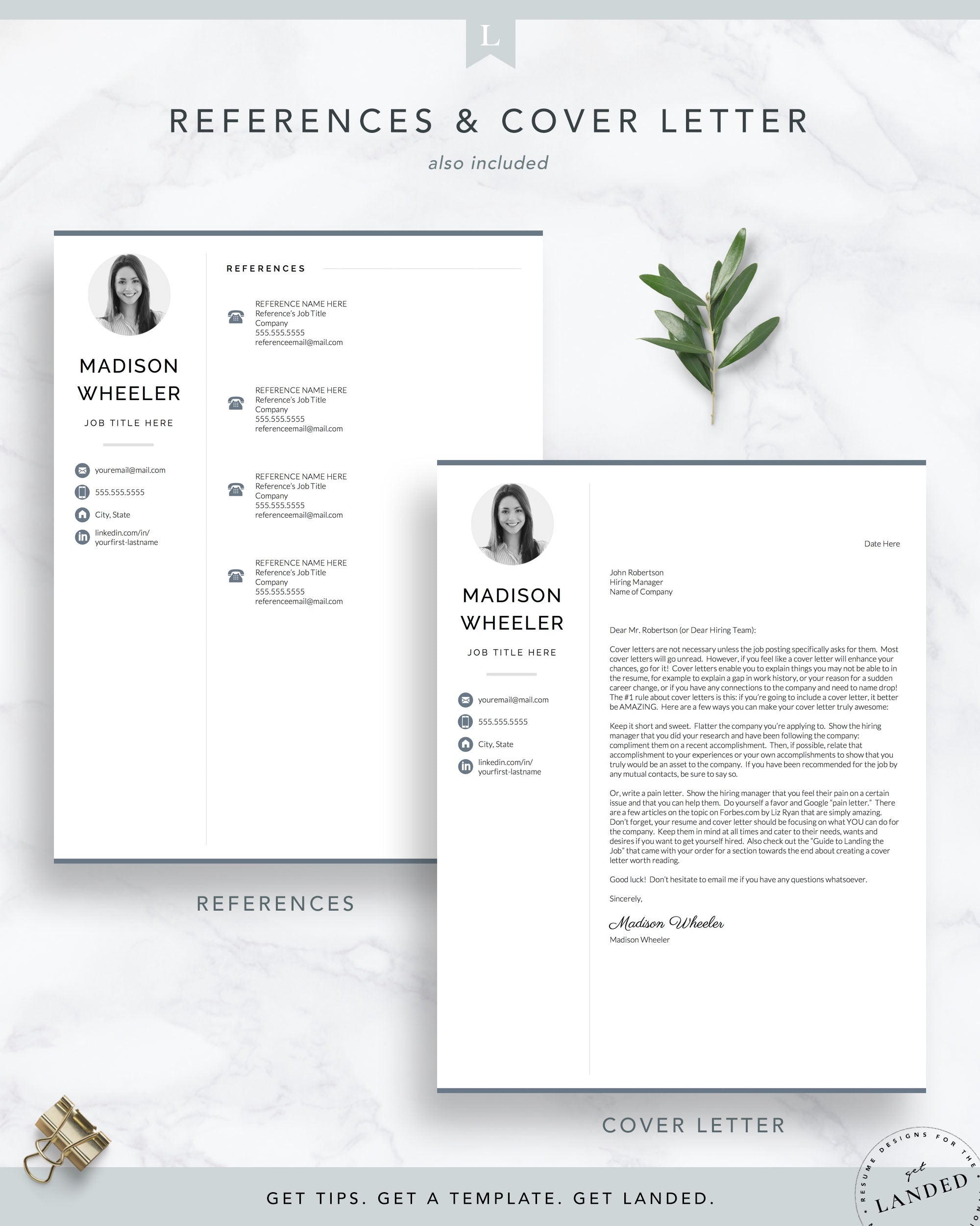 Two Page Resume Template with Photo for Word and Pages | The Madison