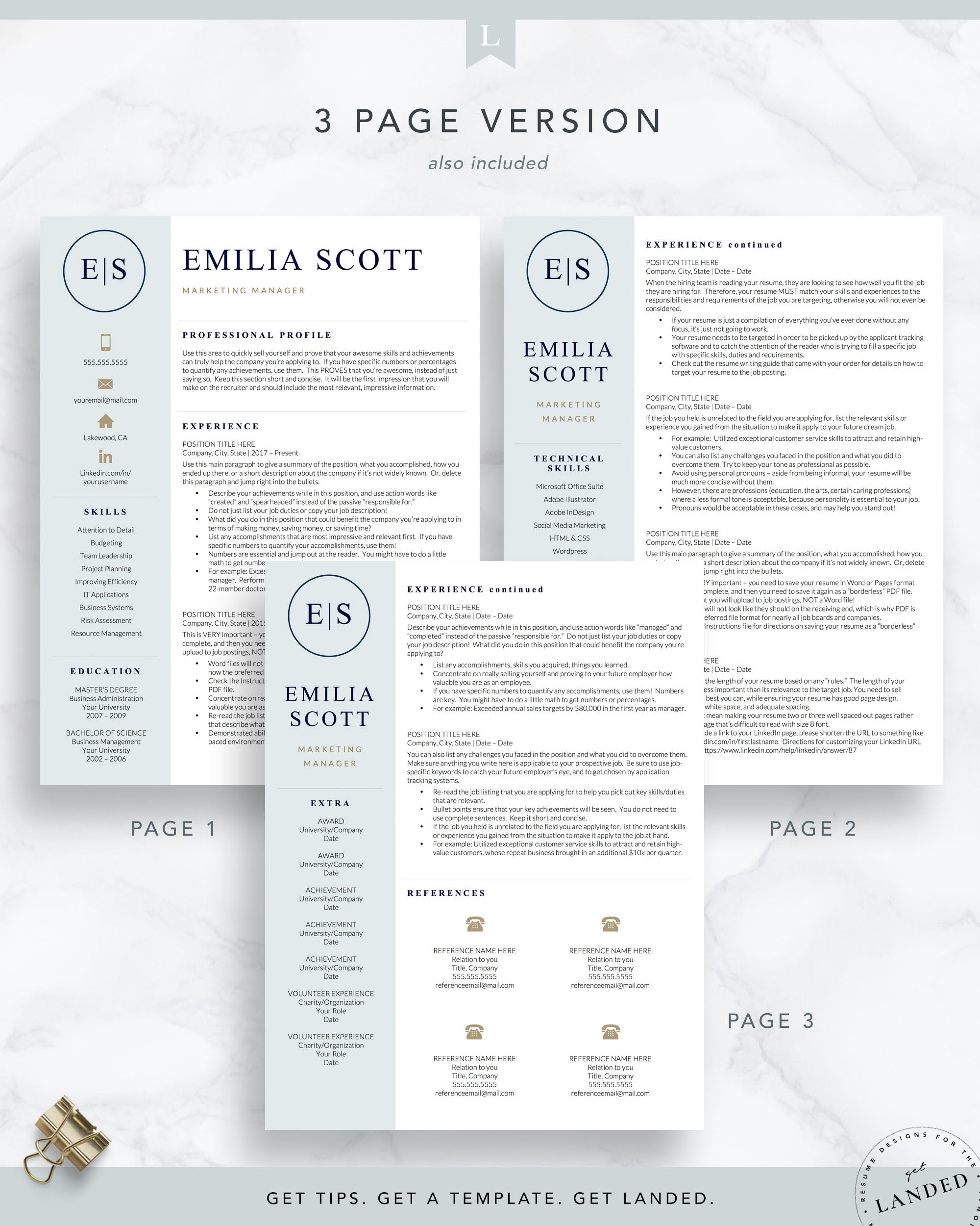 Creative, Stylish Resume Template for Word and Pages | The Emilia