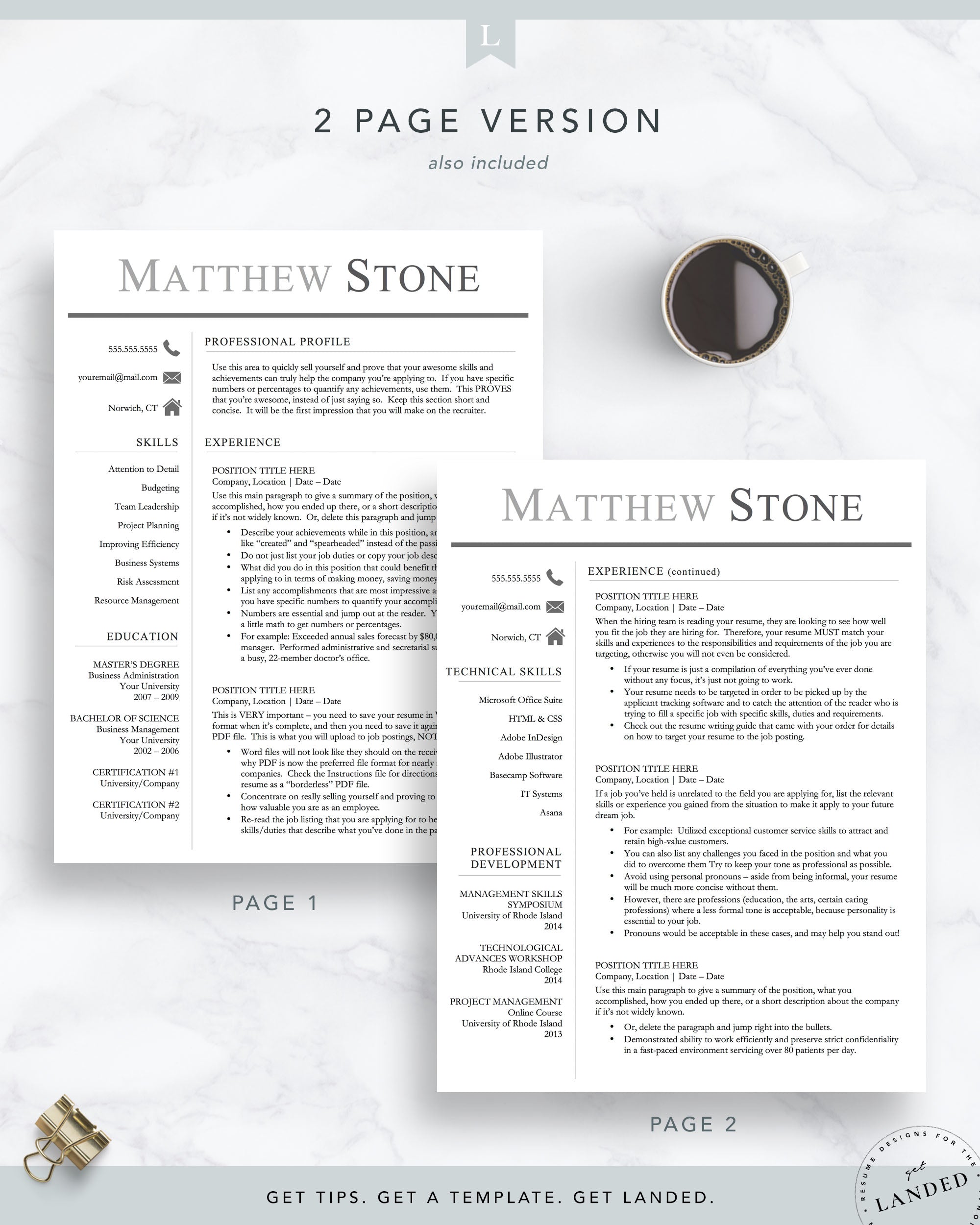 Professional, Masculine Resume Template for Word & Pages | The Stone