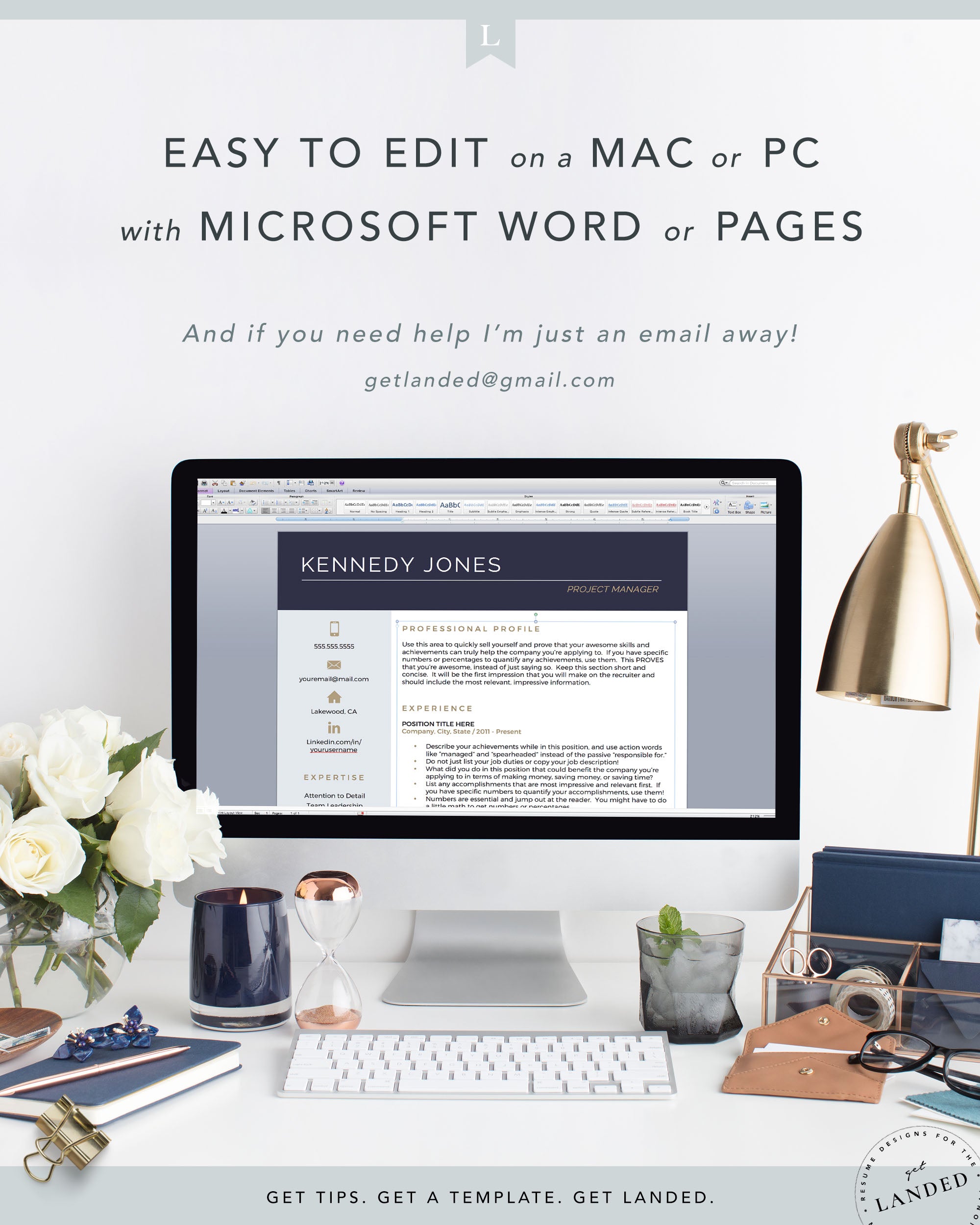 Project Manager Resume Template for Word and Pages | The Kennedy