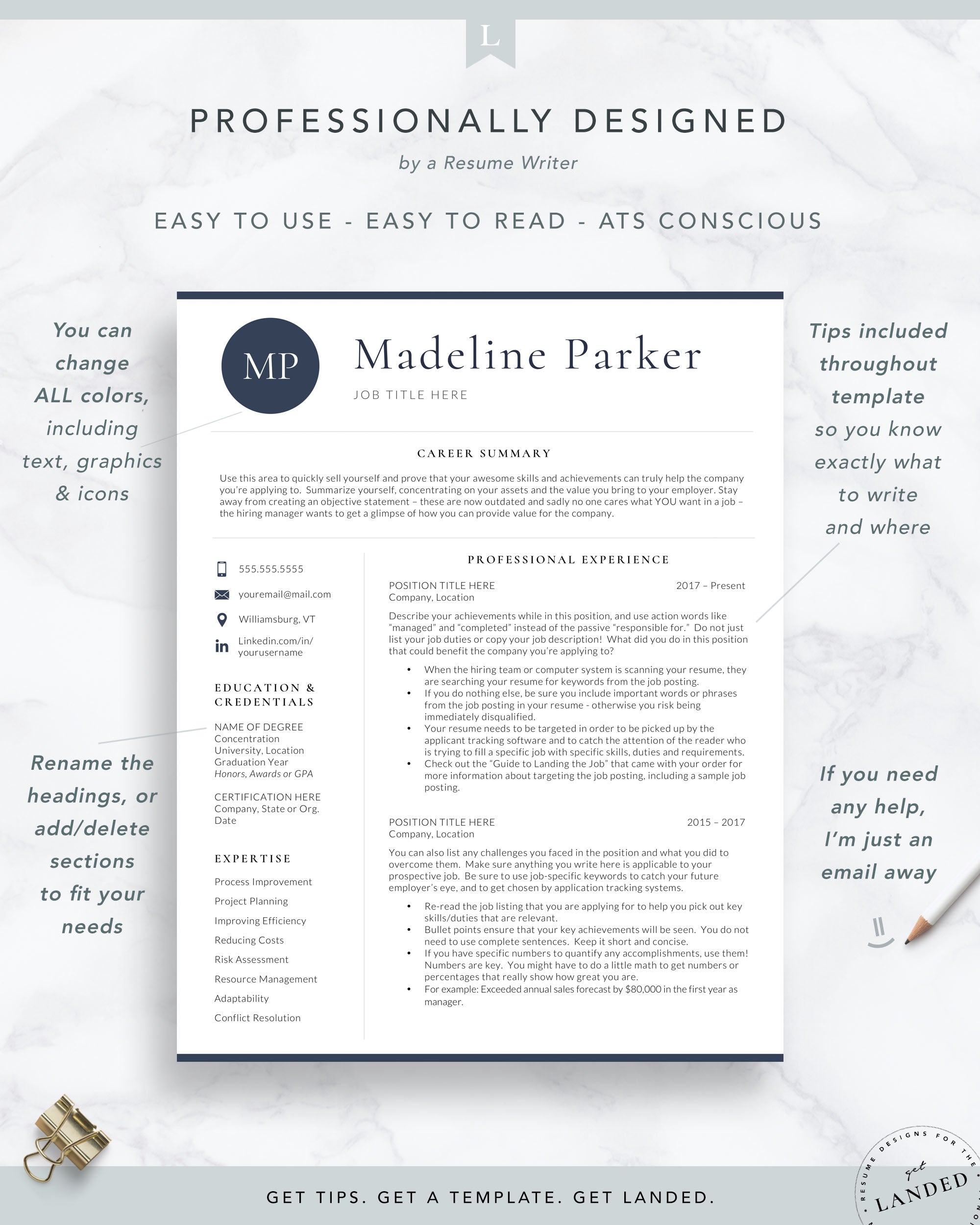 resume template with initials, monogram resume template