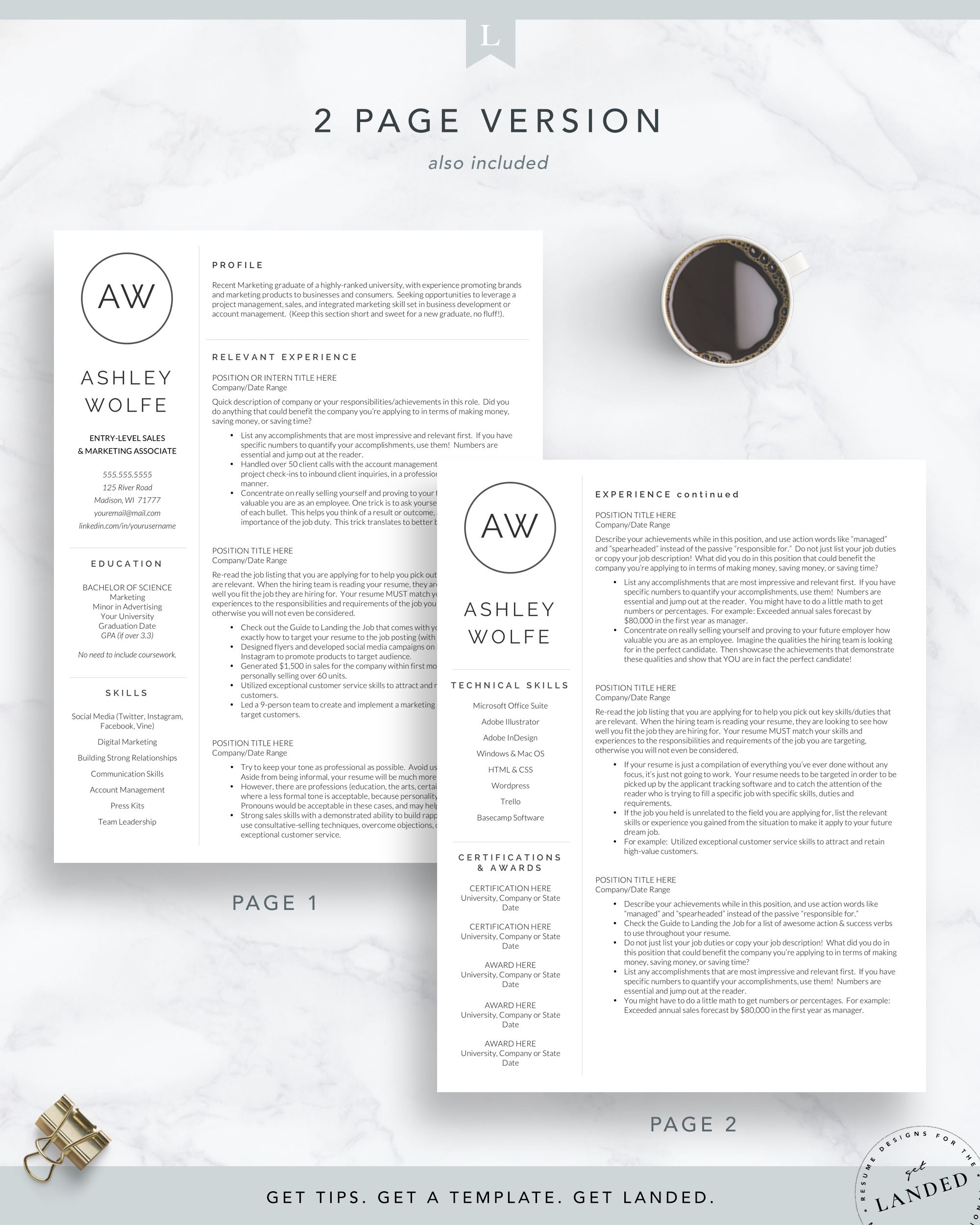 New Graduate Resume Template for Word and Pages | The Wolfe