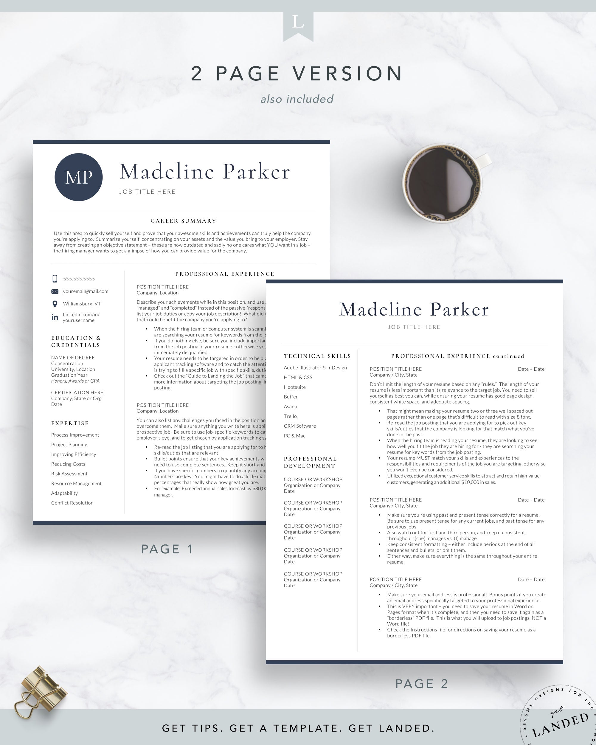 Resume Template with initials for Word and Pages | The Parker