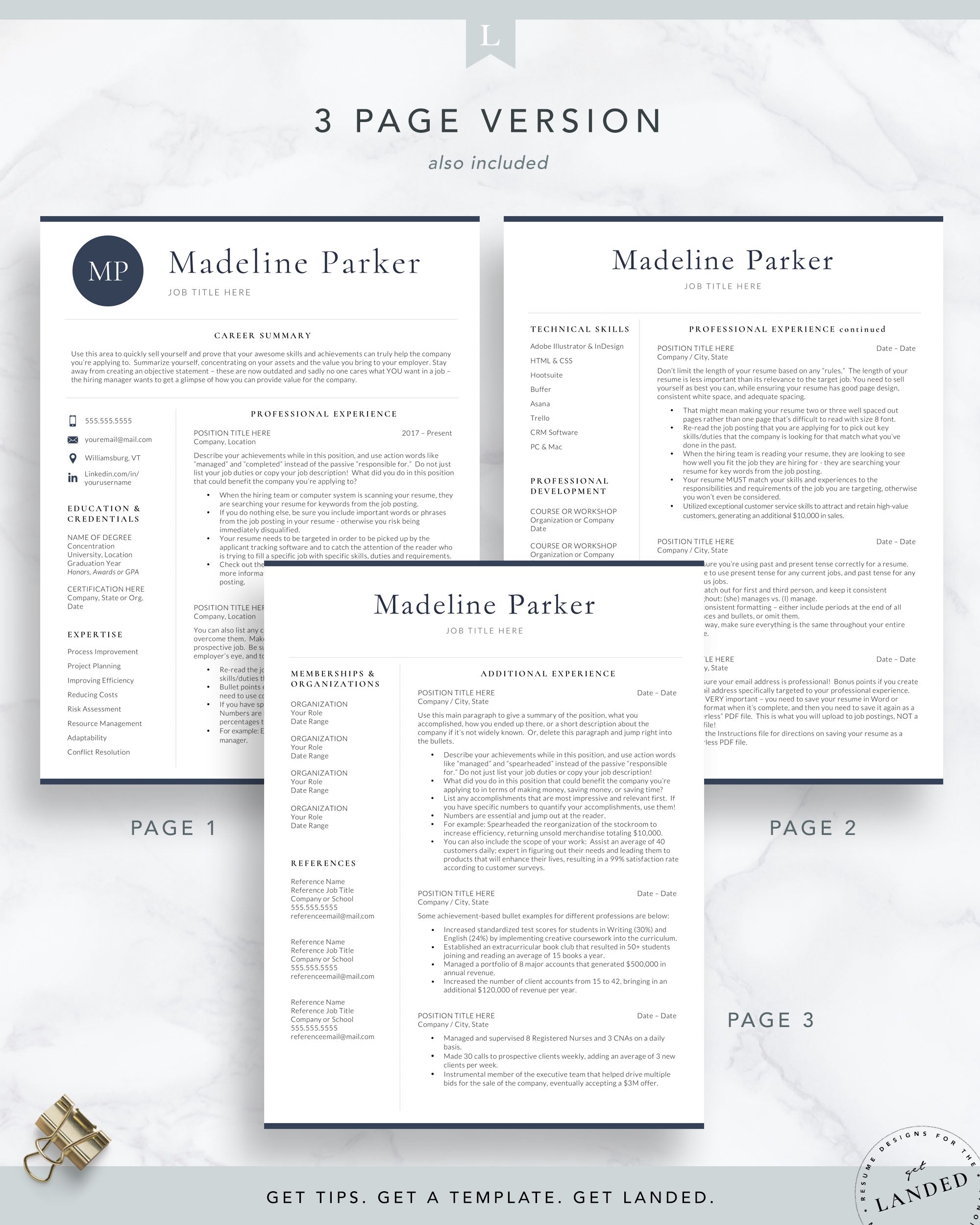 Resume Template with initials for Word and Pages | The Parker