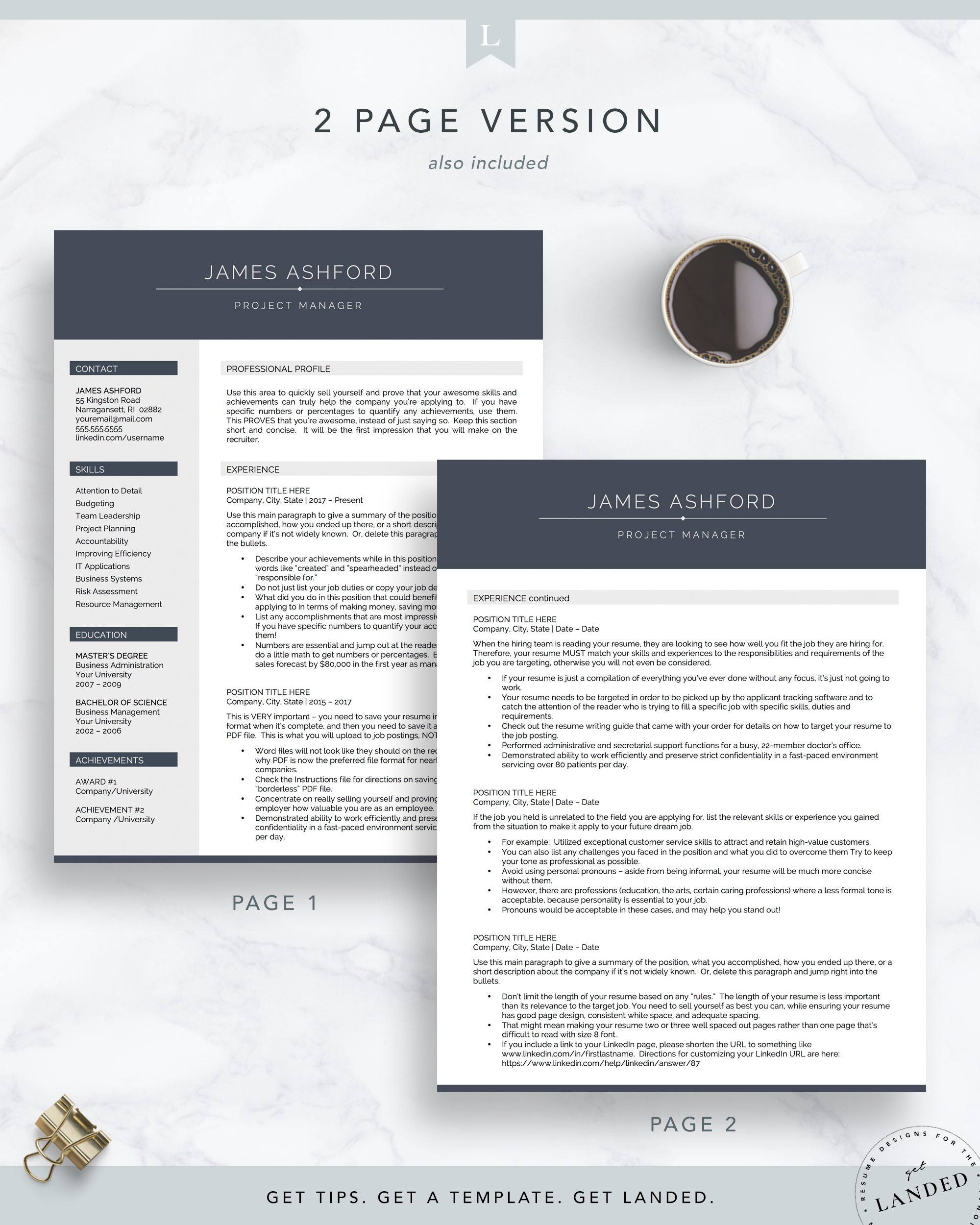 Professional Resume Template for Word and Pages | The Ashford