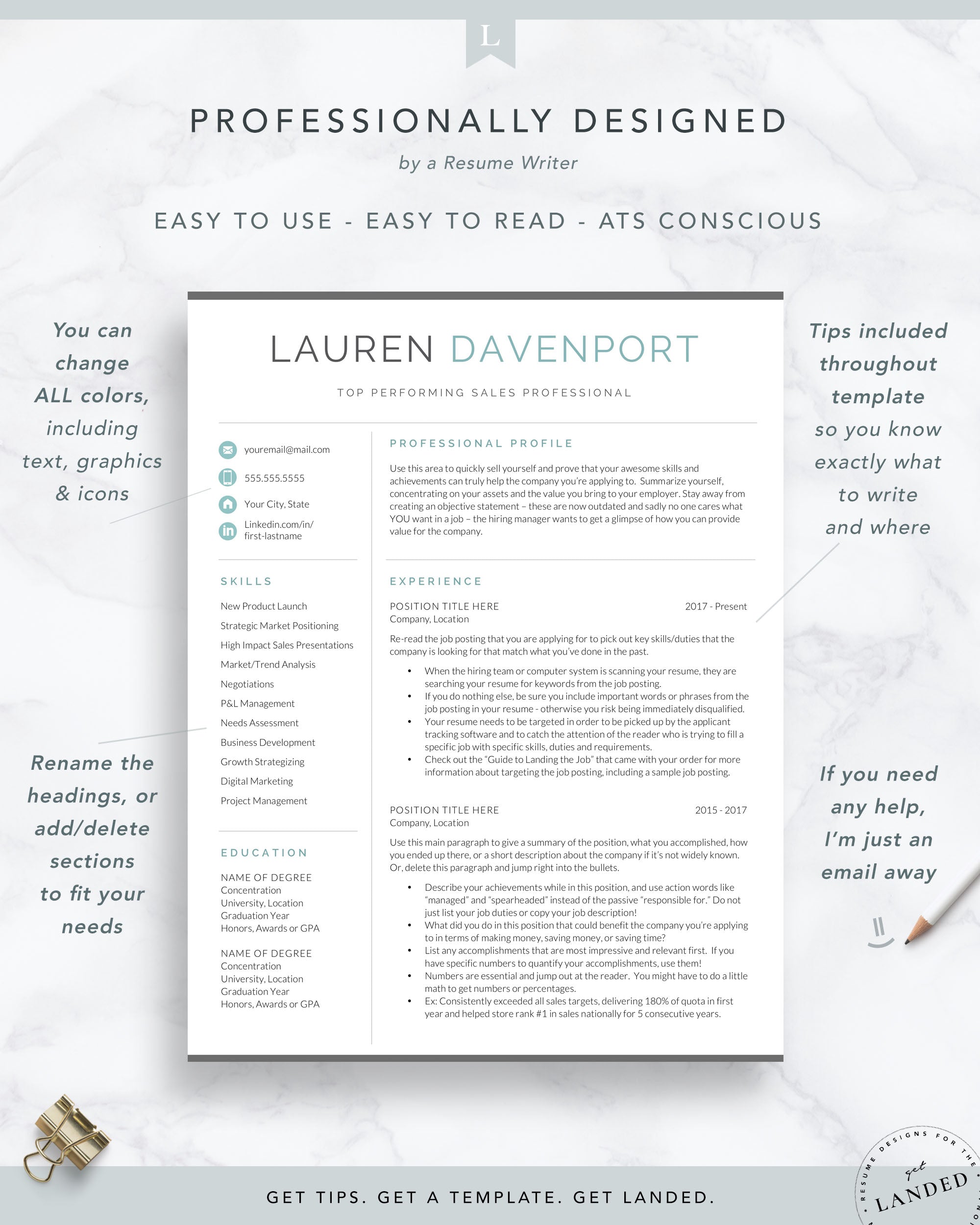 Modern Resume Template for Word and Pages | The Lauren
