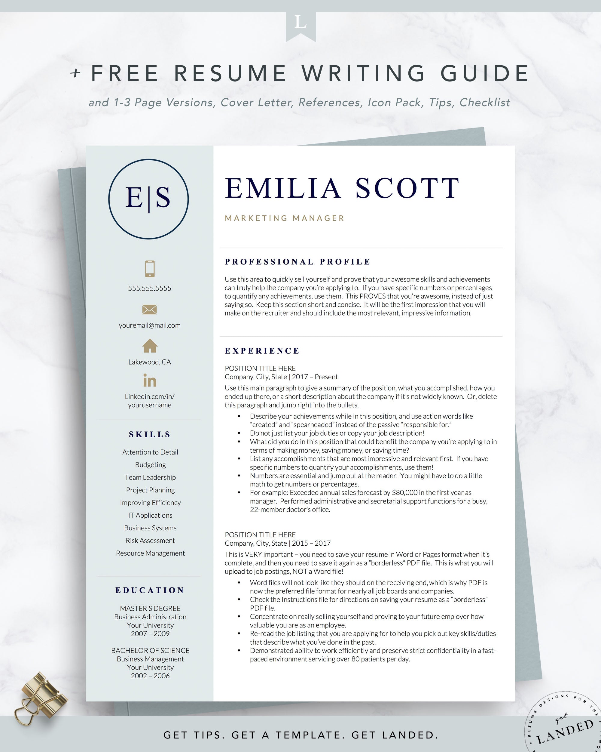 Creative, Stylish Resume Template for Word and Pages | The Emilia