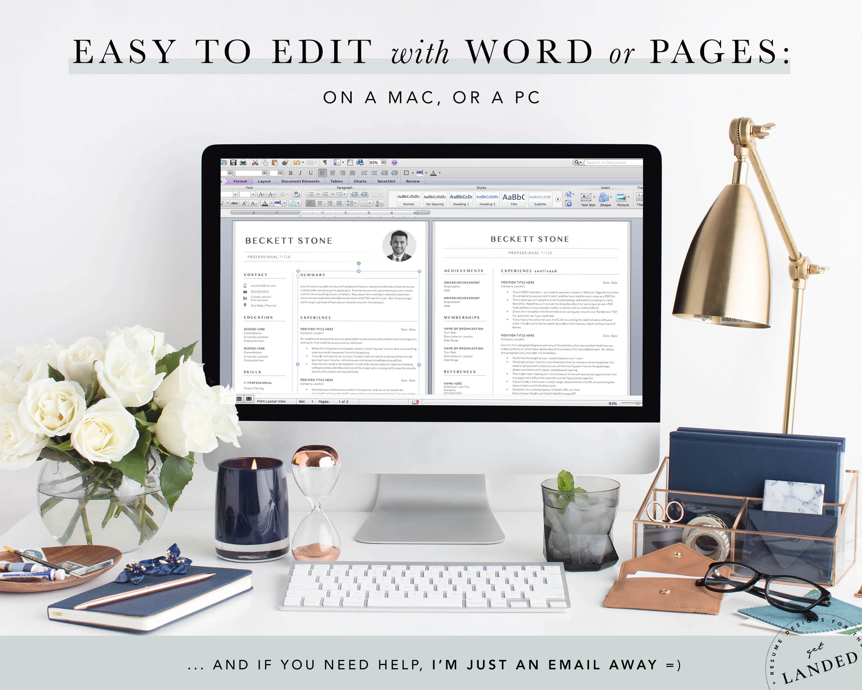Resume CV Template for Word and Pages, Resume for Mac