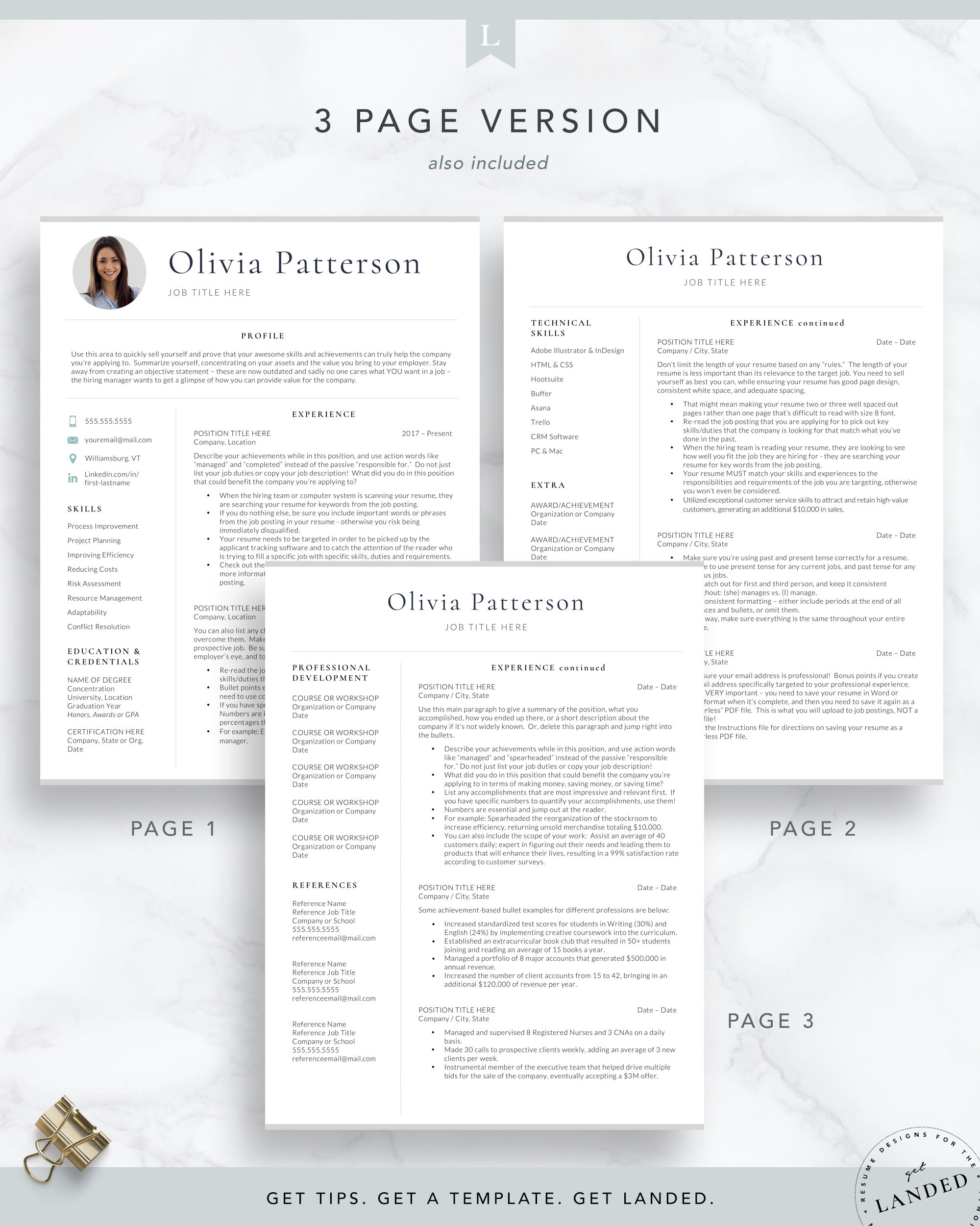 Resume Template with Photo for Word and Pages | The Olivia