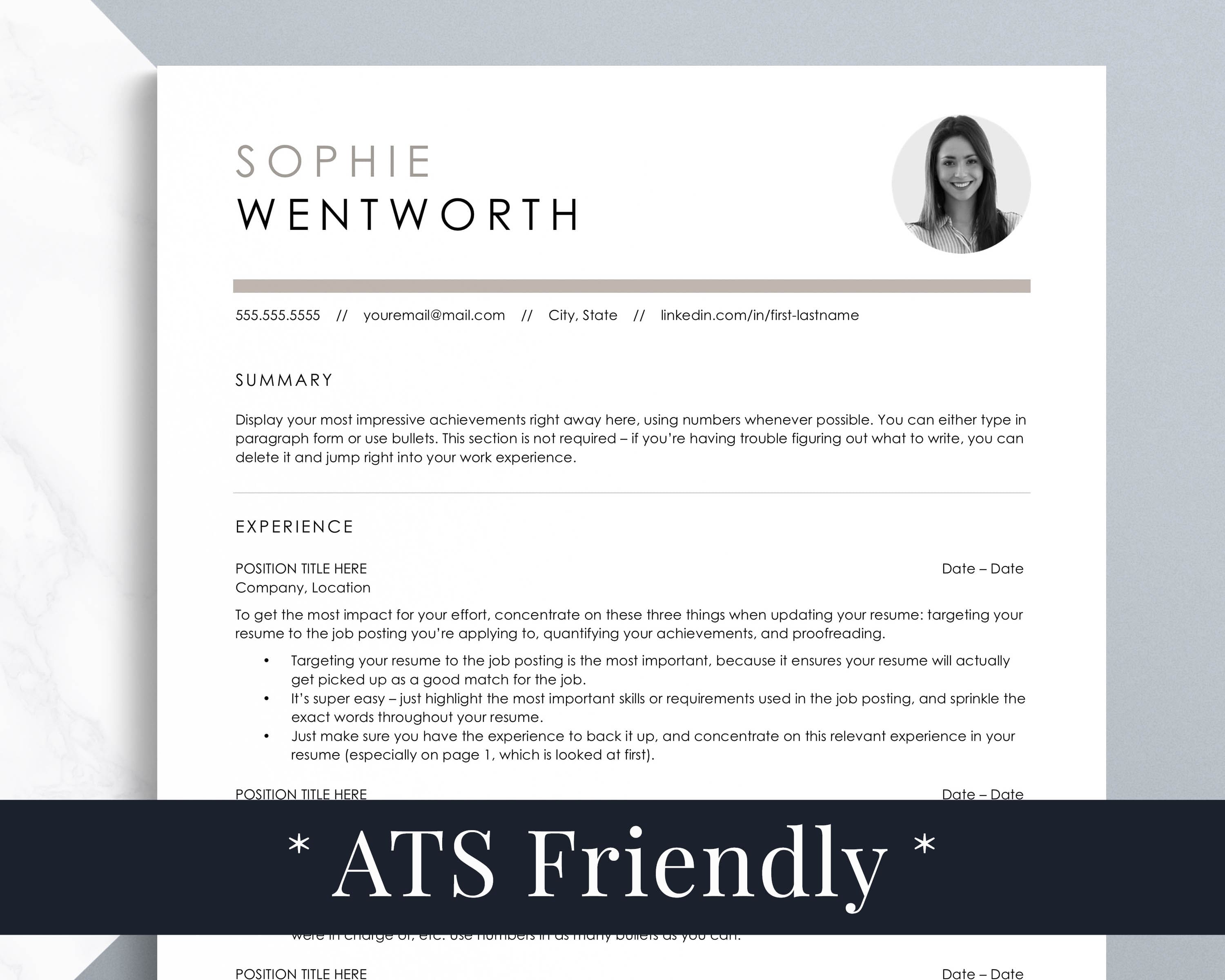Resume template with picture for word