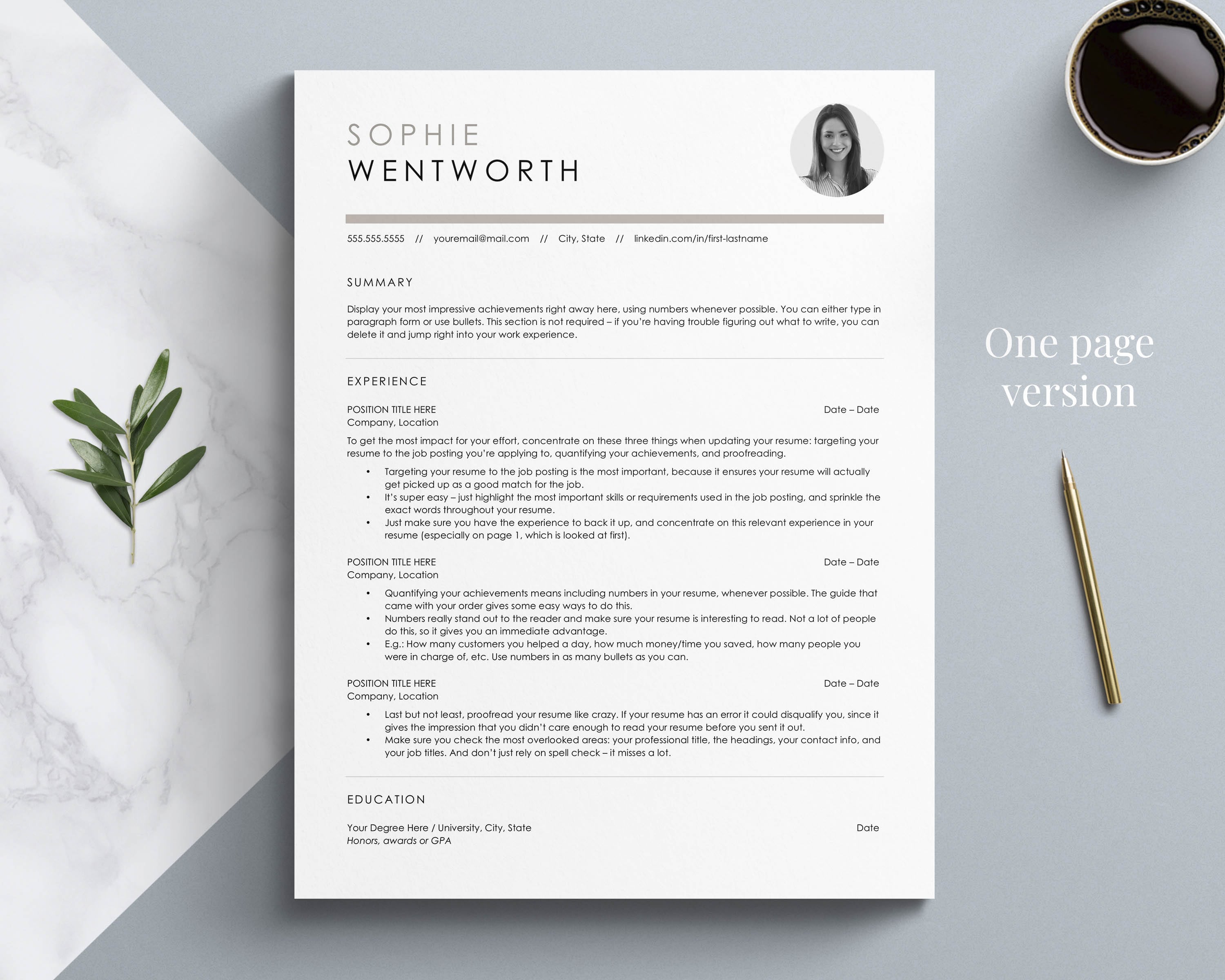 Resume Template with photo for word google docs