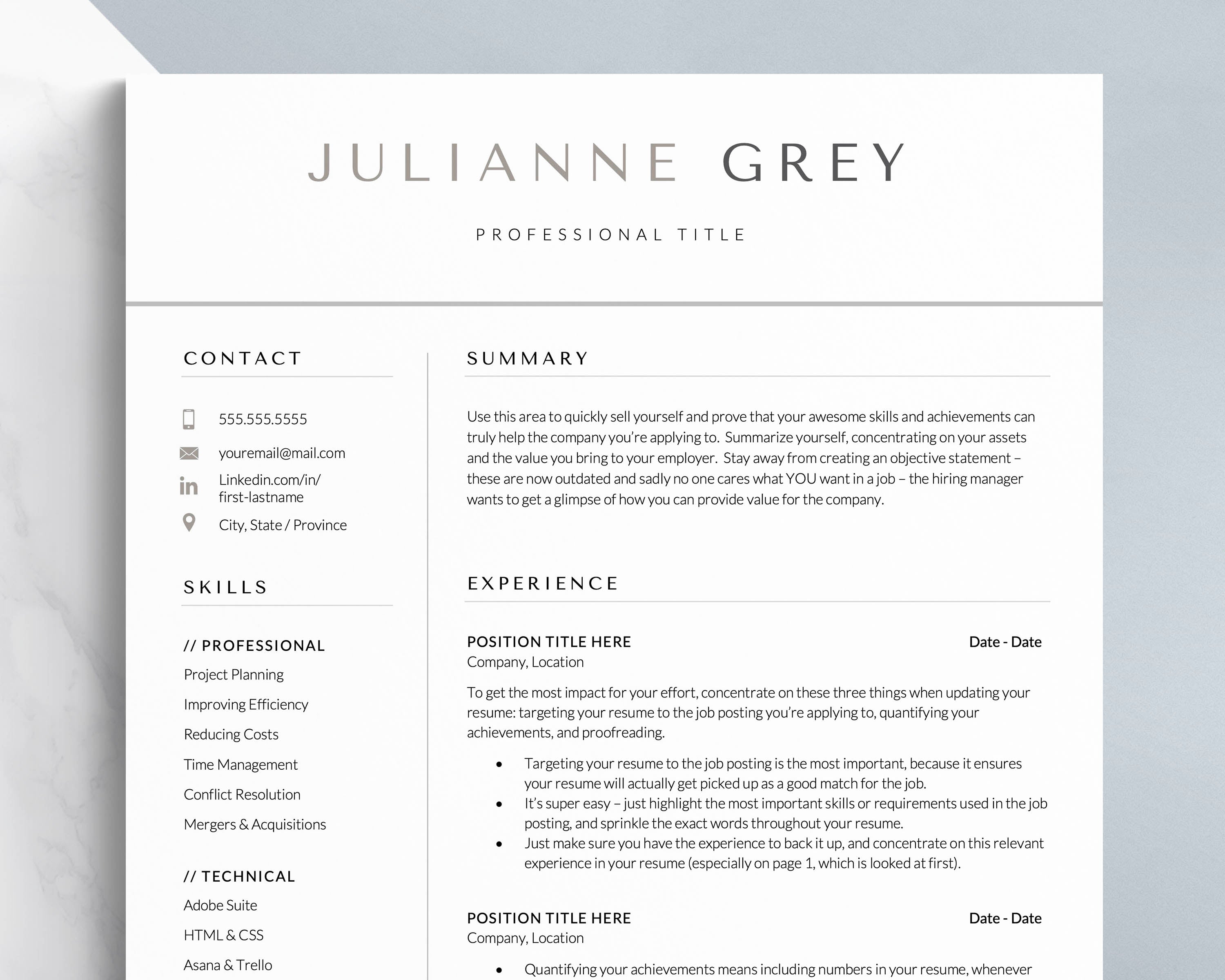 Two Column Resume Templates