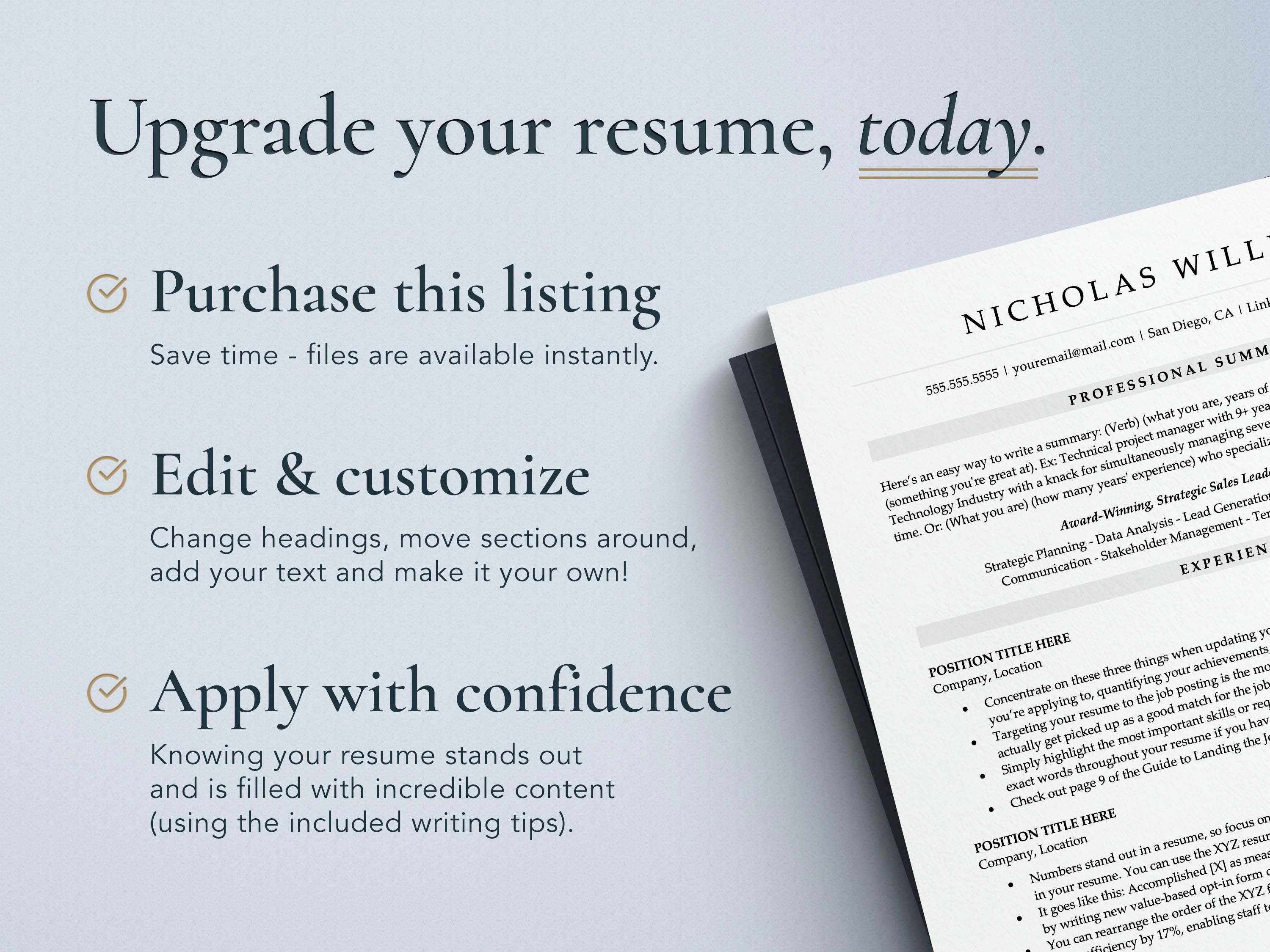 One Column Resume Template for Word and Google Docs