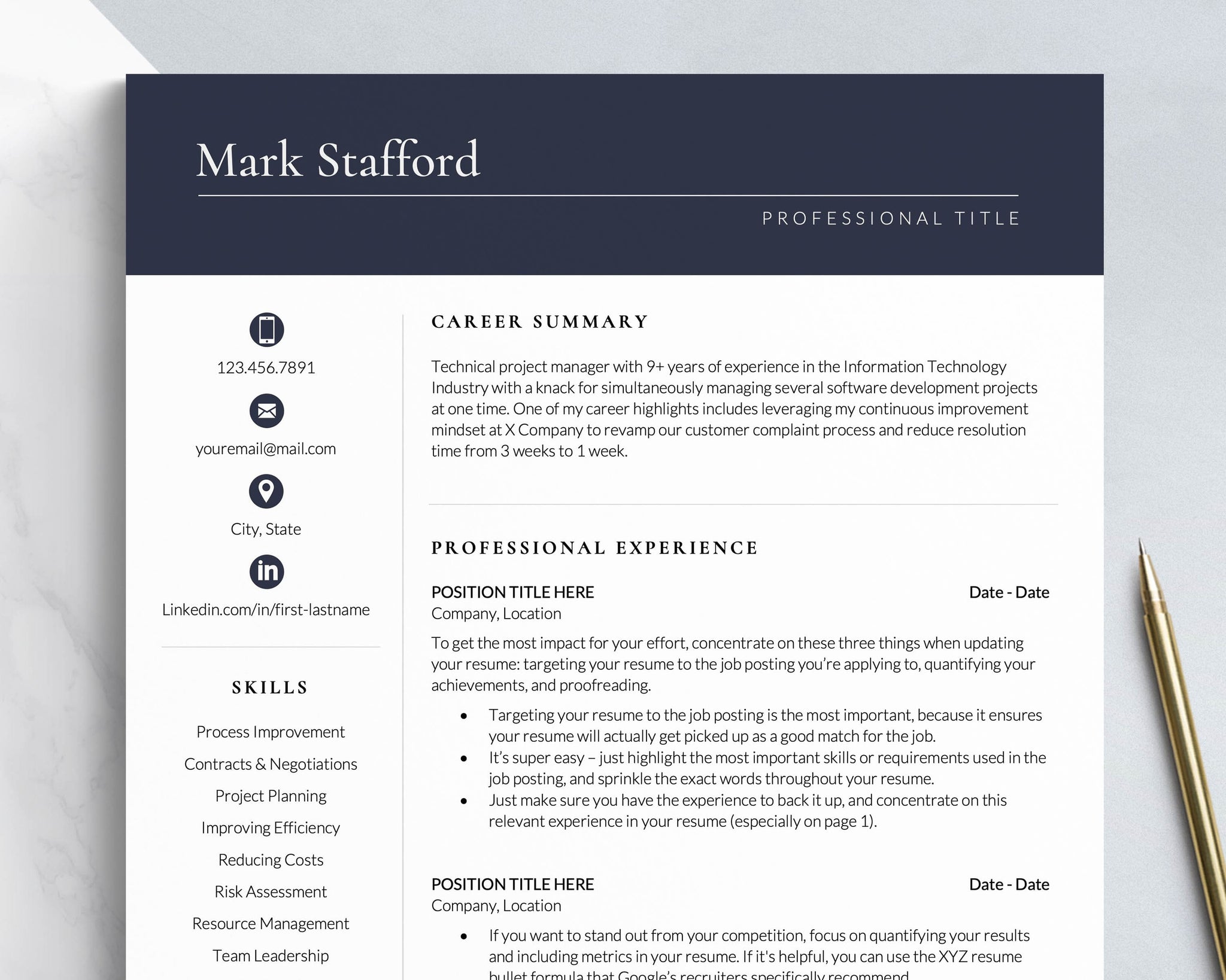 Executive Director Resume Template for Word, Google Docs and Pages