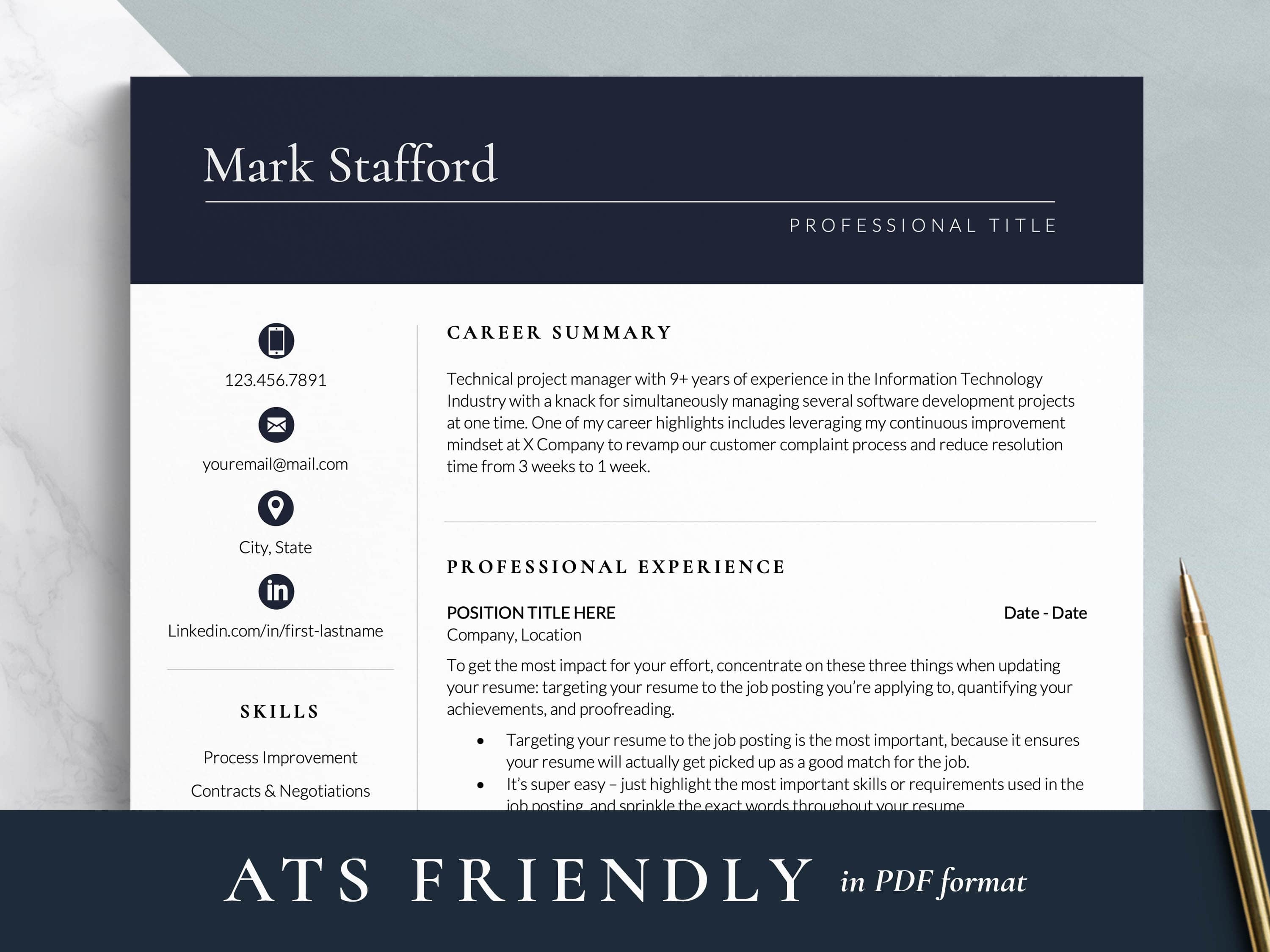 executive resume template that's ats friendly