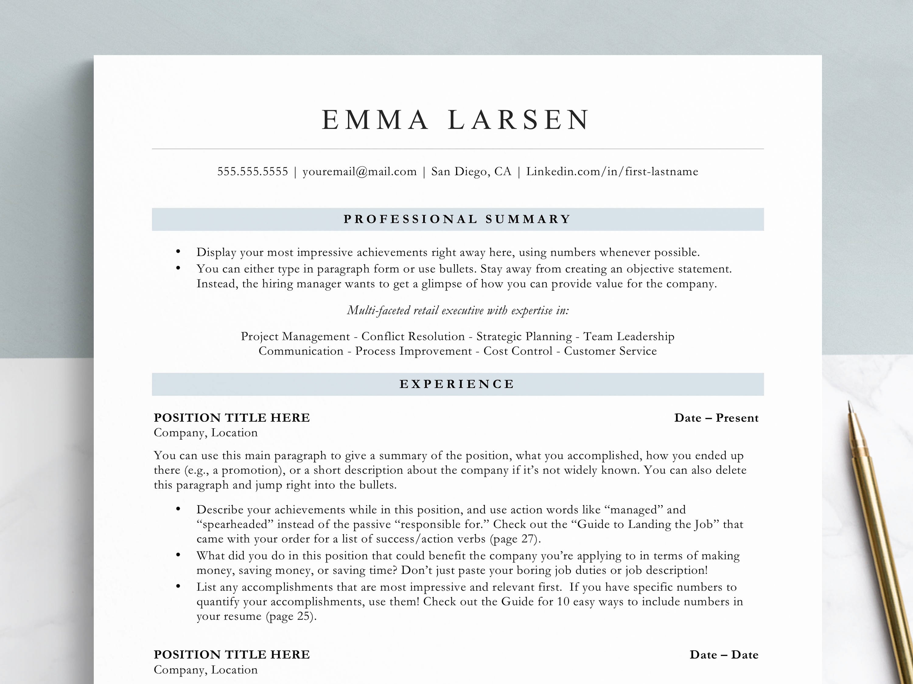ATS friendly resume template for word, mac pages and google docs