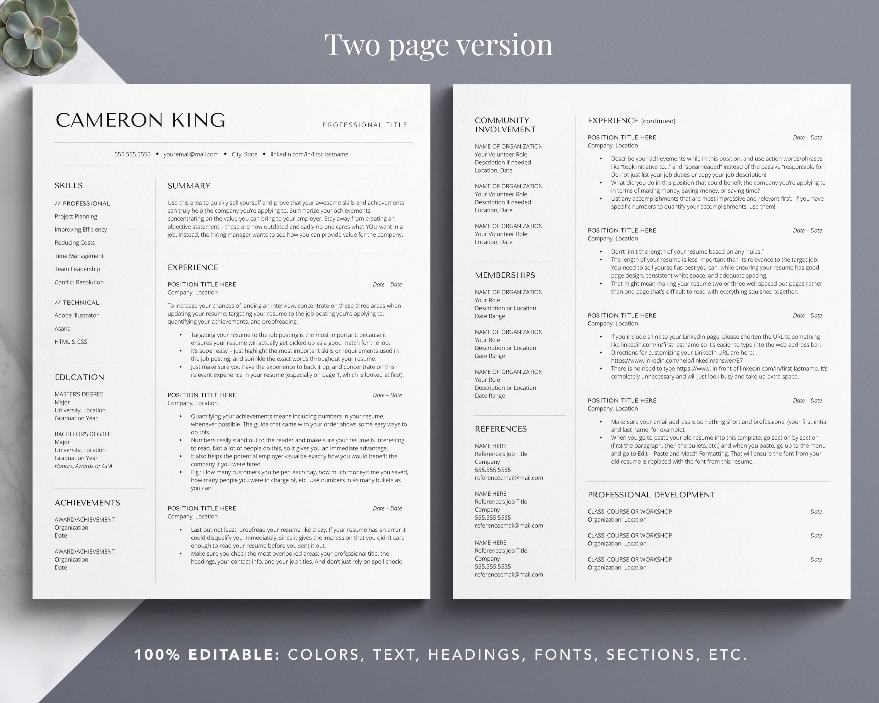 Two page resume template for google docs