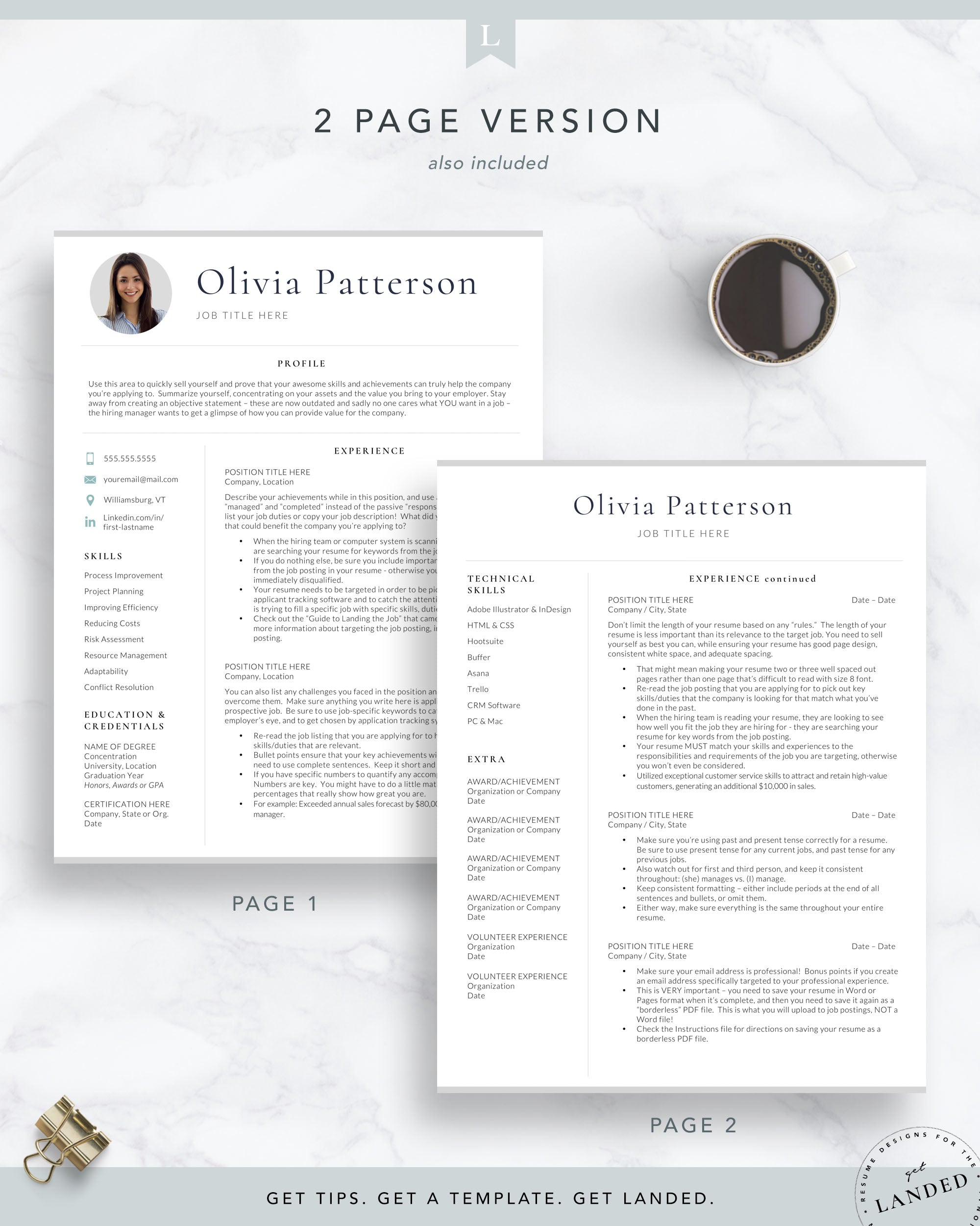 Resume Template with Photo for Word and Pages | The Olivia