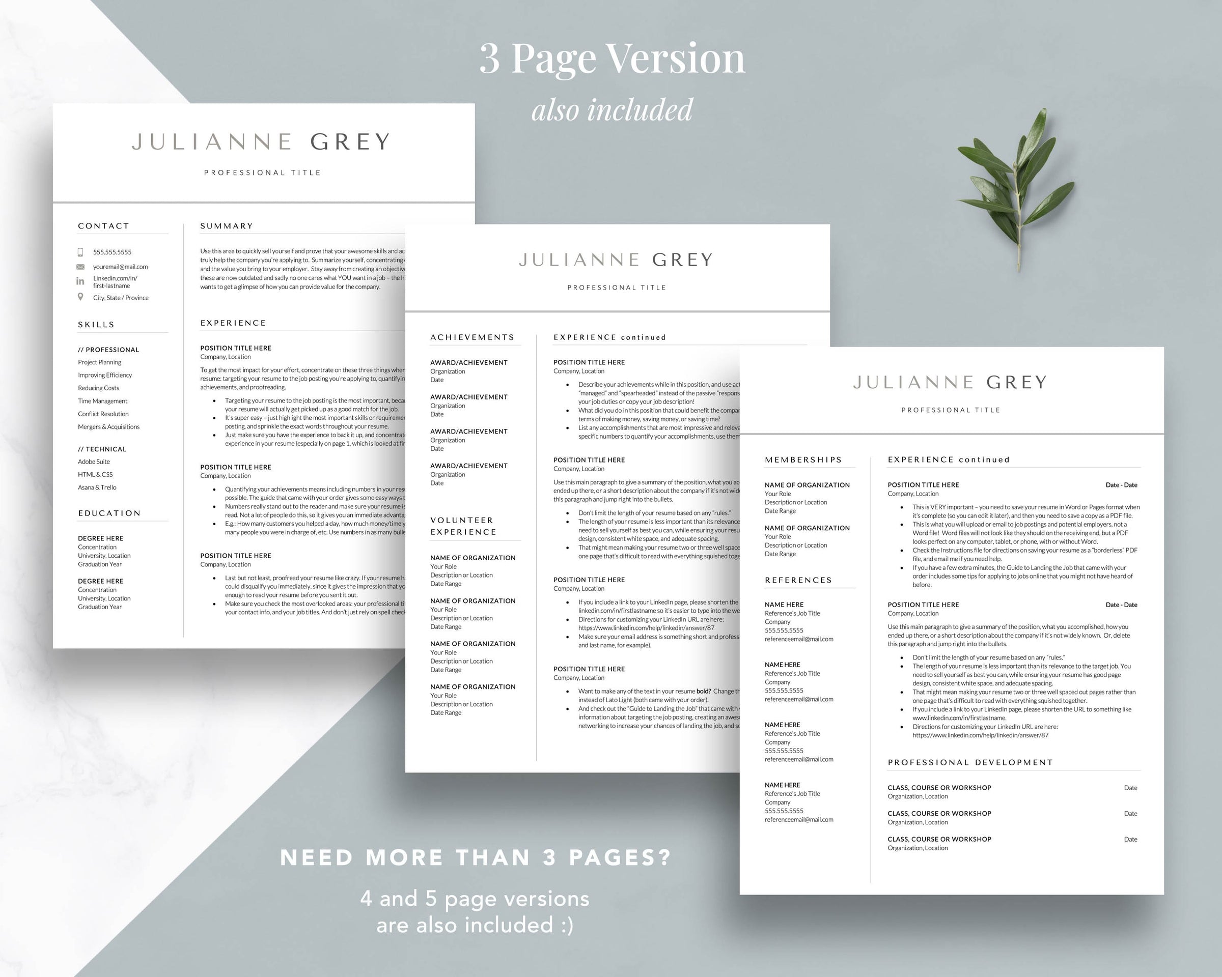 Two Column Resume Template for Google Docs, Word & Mac Pages