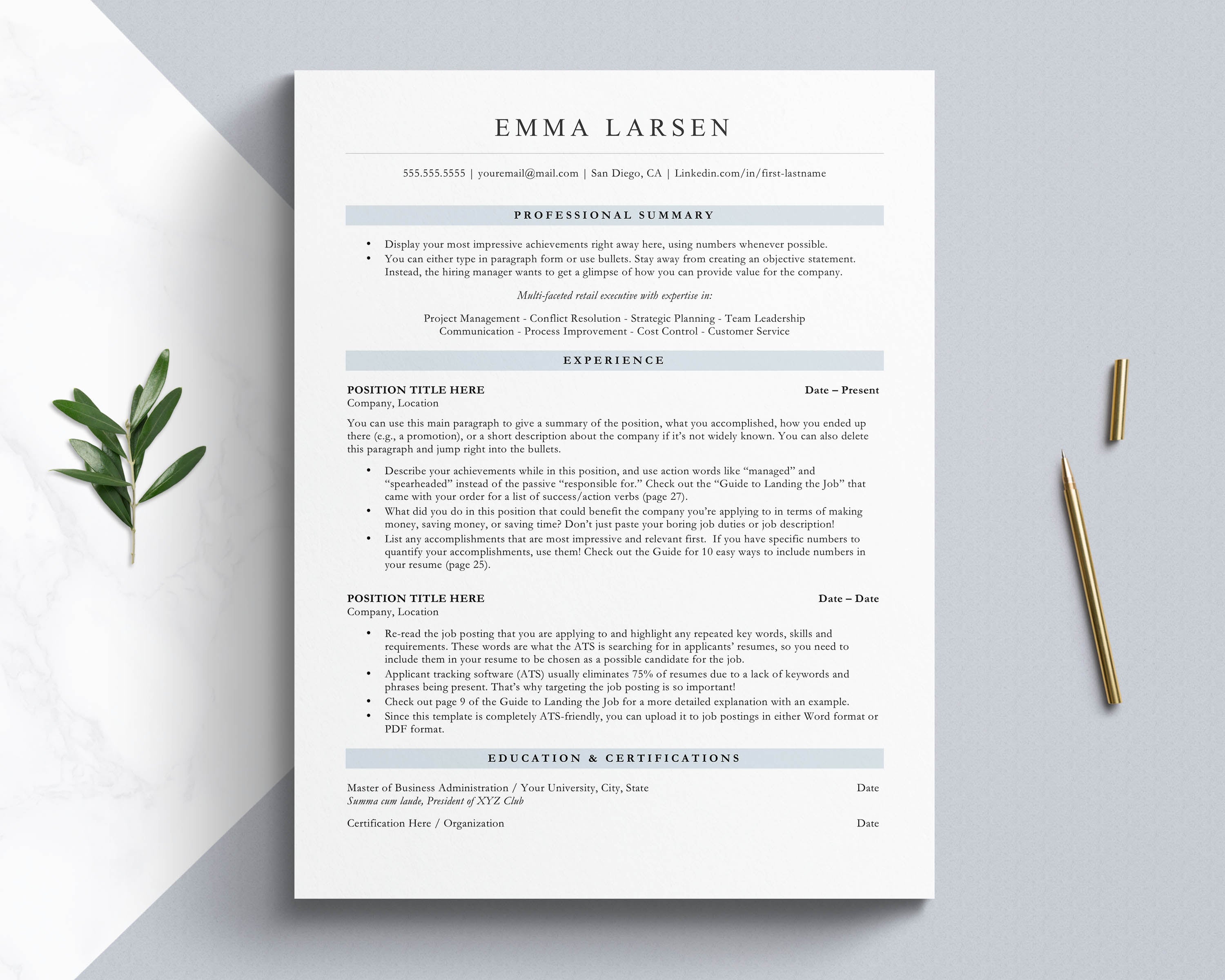 ATS Friendly Resume Template for Word and Mac Pages and Google Docs ATS Compatible Resume, Basic resume