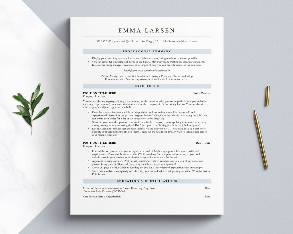 ATS Compatible Resume Template for Word and Mac Pages and Google Docs ATS Resume
