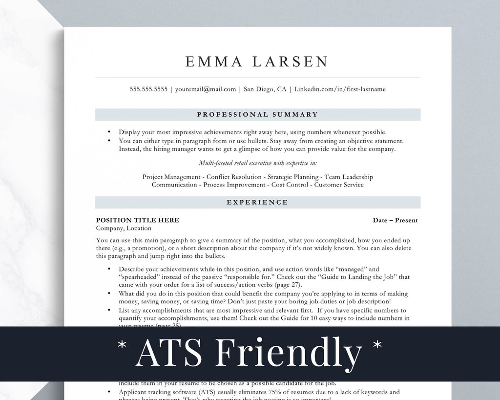 ATS friendly resume template format for word, pages and google docs, traditional resume template, one column resume template, 1 column resume template