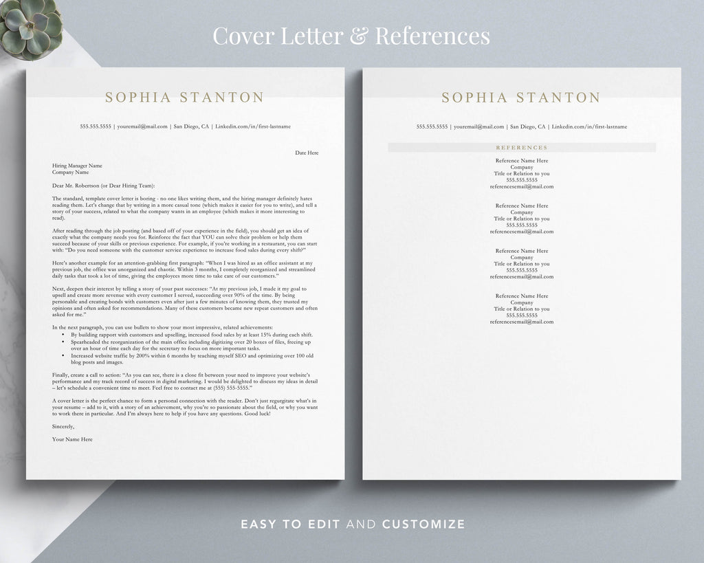 ATS friendly resume template with cover letter and references