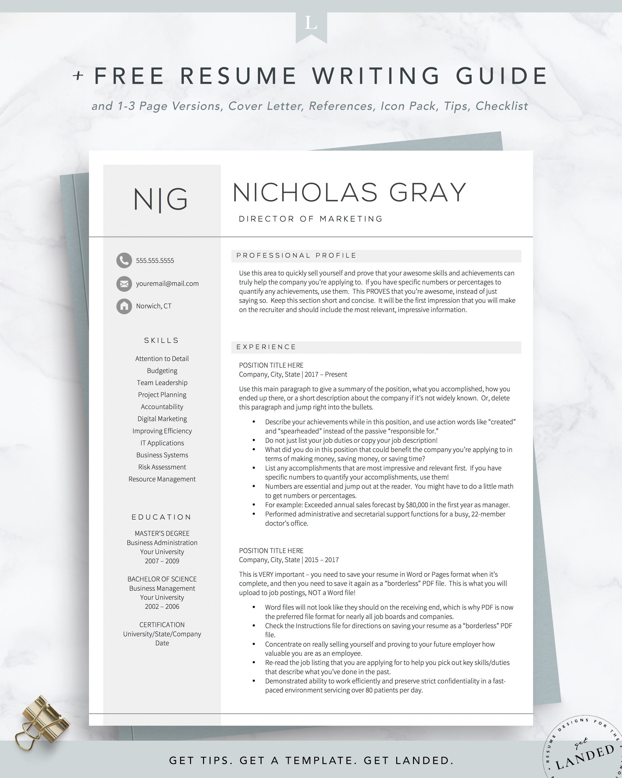 Professional Resume Template for Word and Pages | The Nicholas