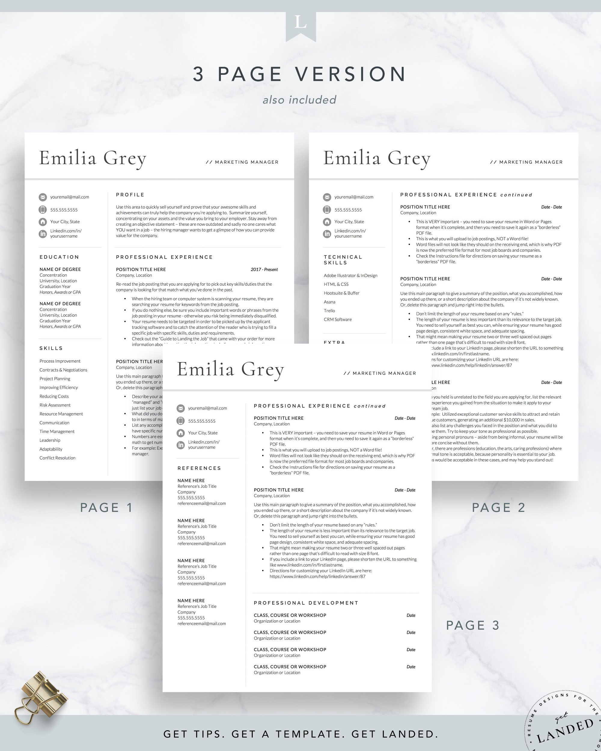 Modern Resume Template, Professional CV Template | The Emilia Grey