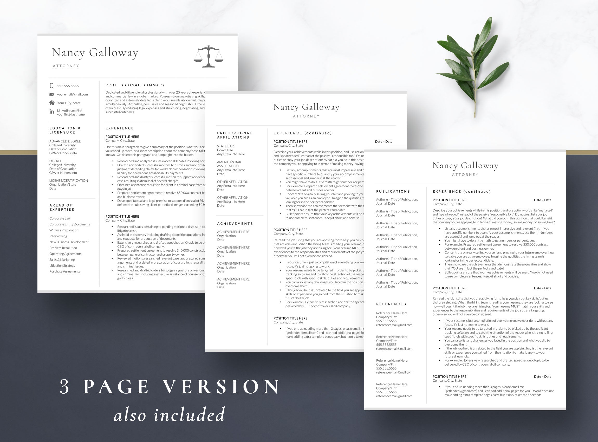 CV for Paralegal, Attorney CV Resume Template for Word