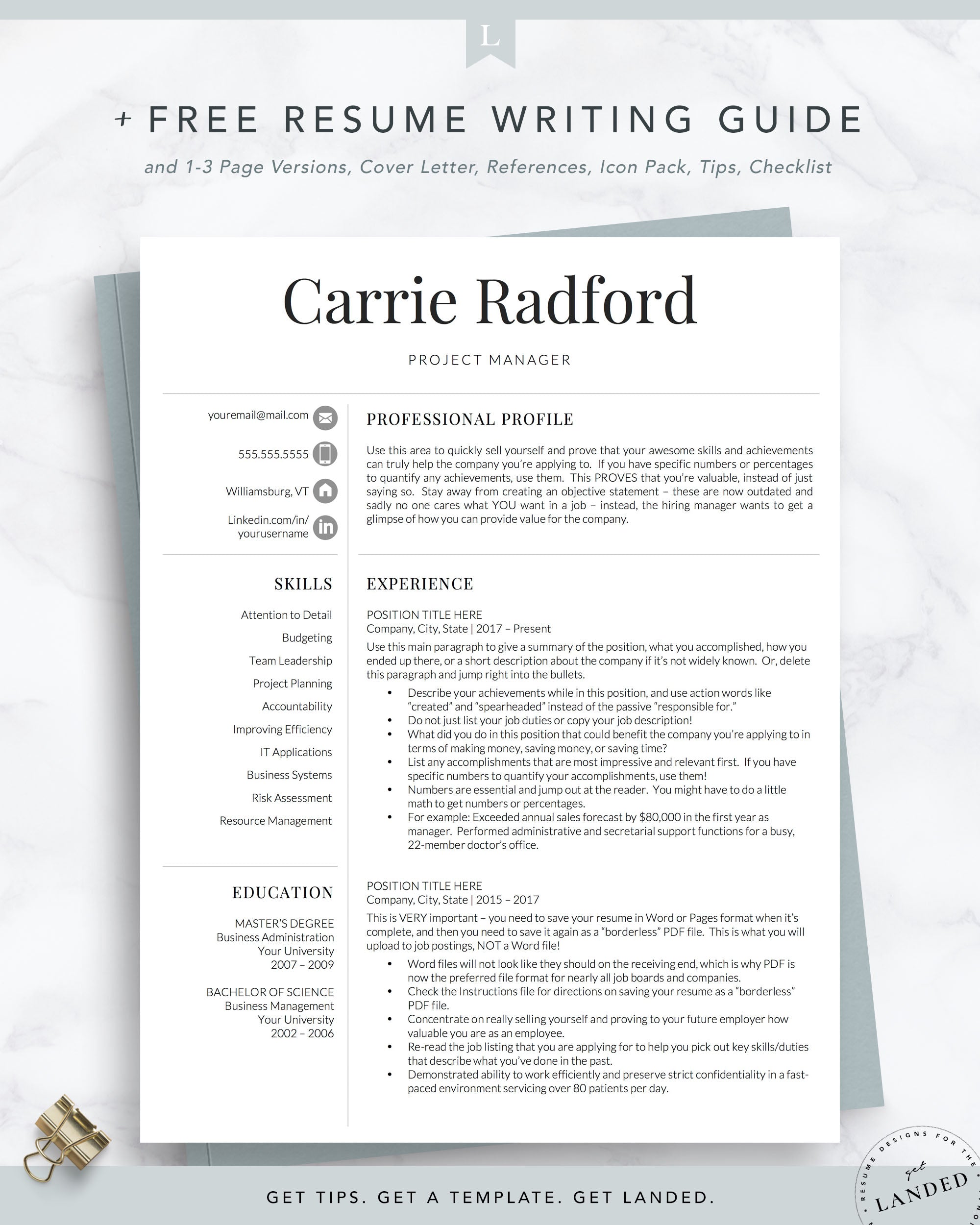 Professional, Simple Resume Template for Word & Pages | The Carrie