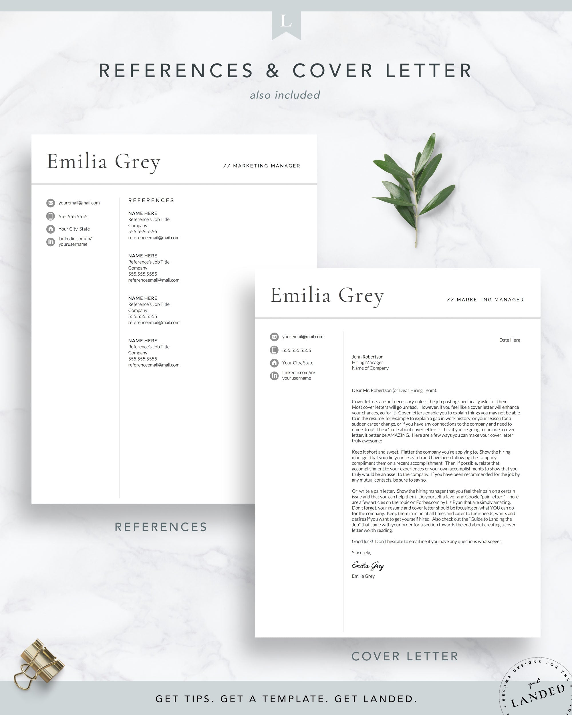 Modern Resume Template, Professional CV Template | The Emilia Grey