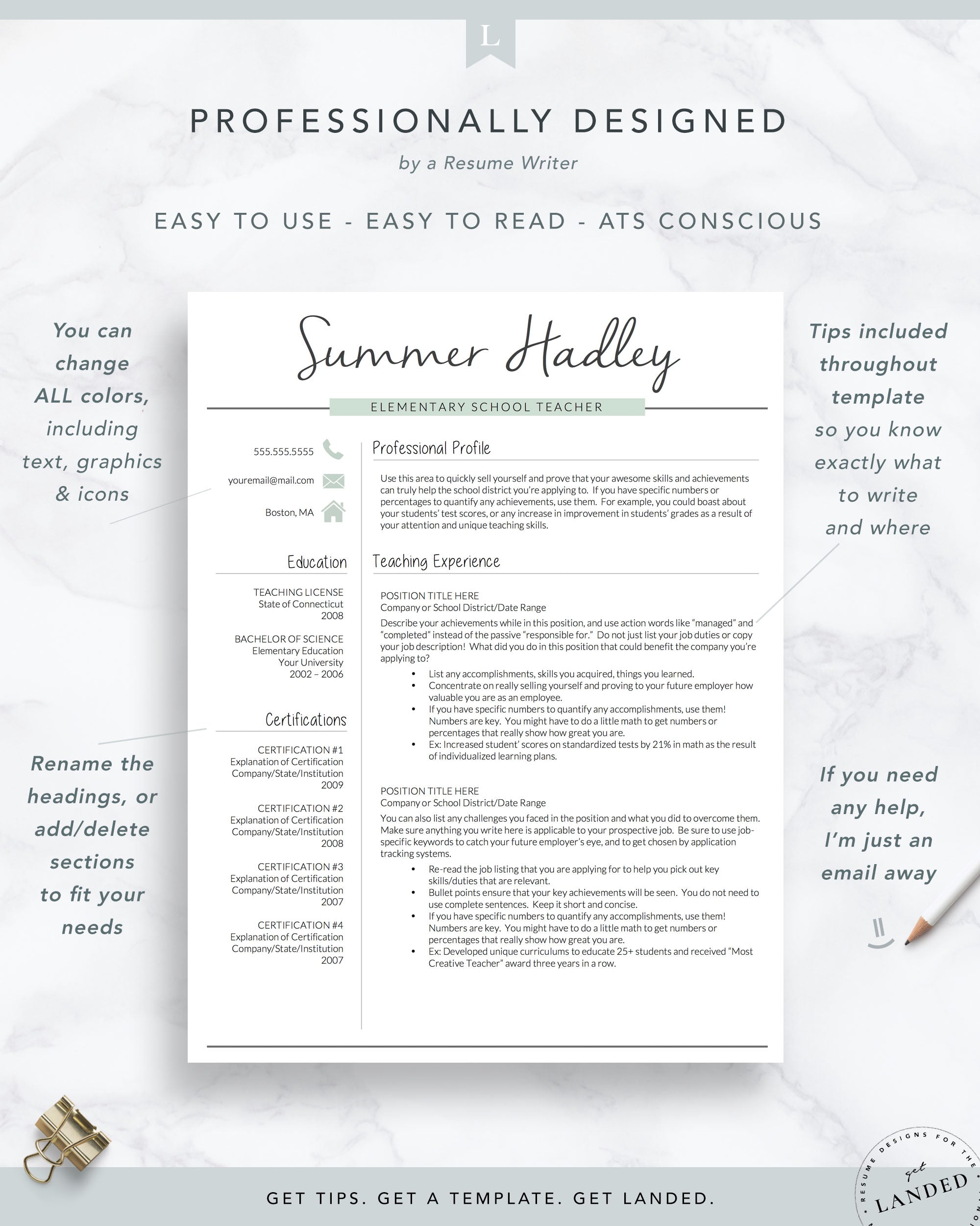 Teacher Resume Template for Word and Pages, Teaching Resume | The Summer