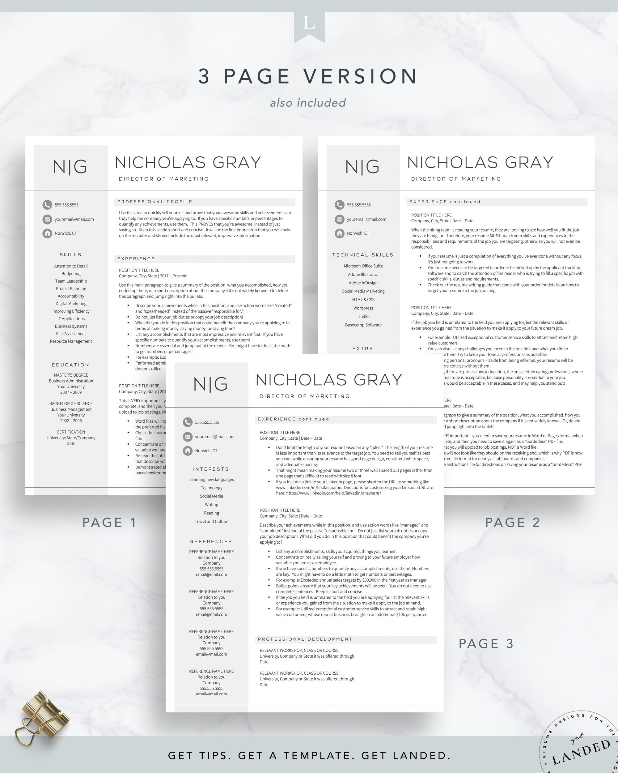 Professional Resume Template for Word and Pages | The Nicholas