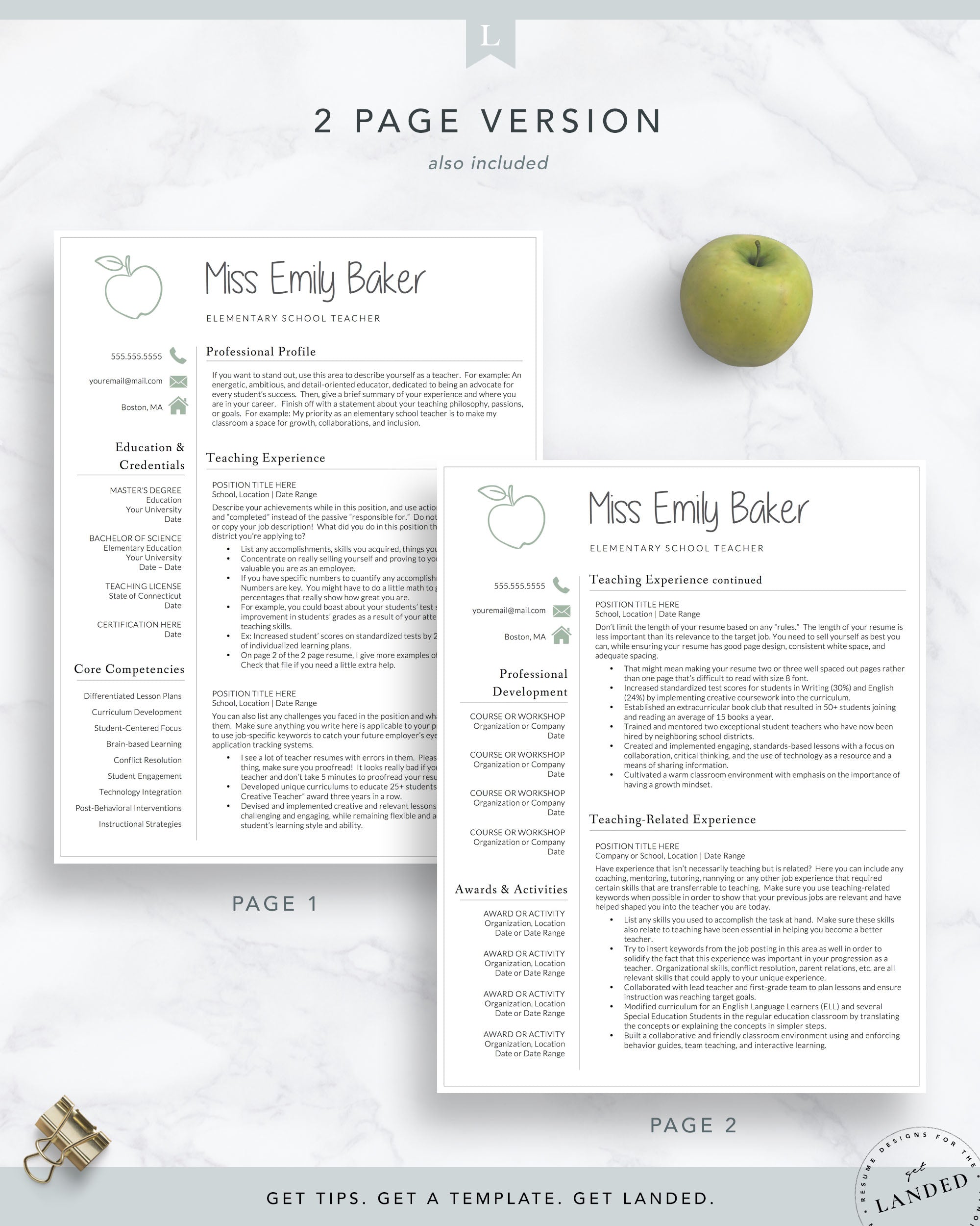 Kindergarten Teacher Resume Template for Word and Pages