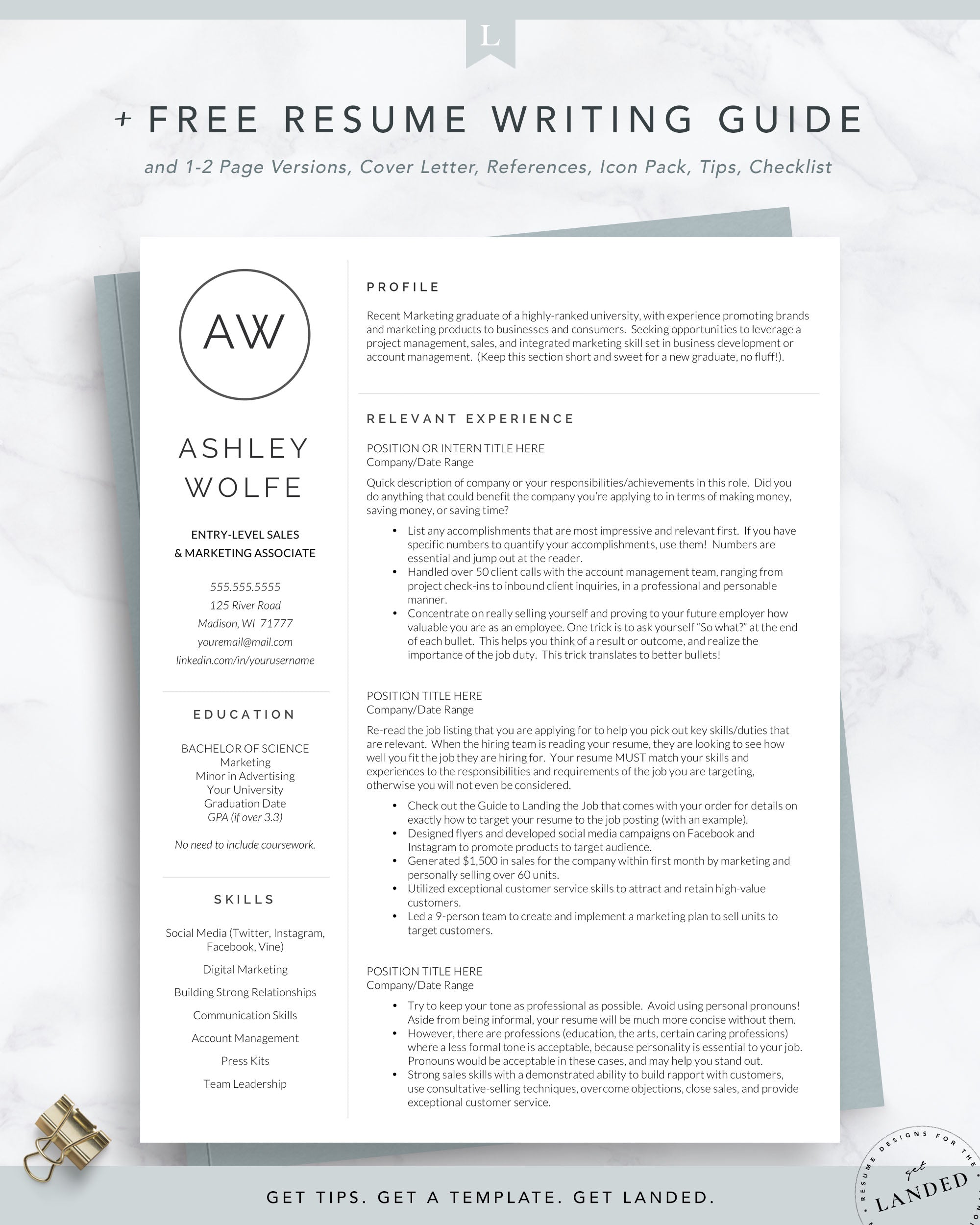 New Graduate Resume Template for Word and Pages | The Wolfe