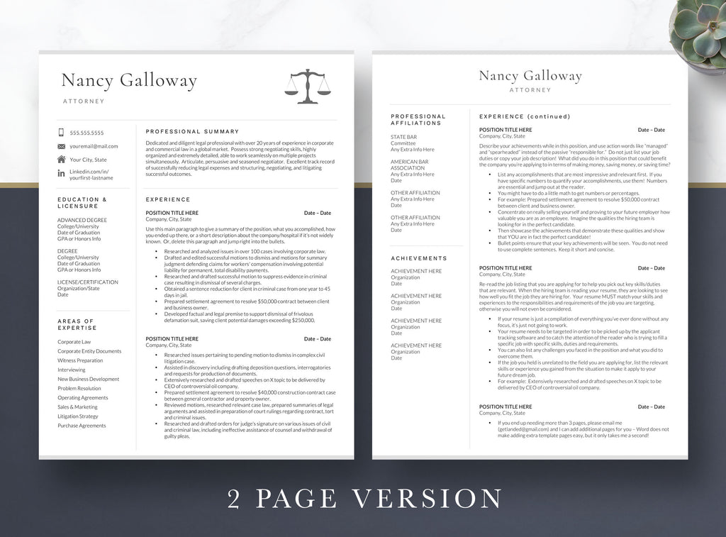 Lawyer Resume Template for Word and Pages, Lateral Attorney Resume