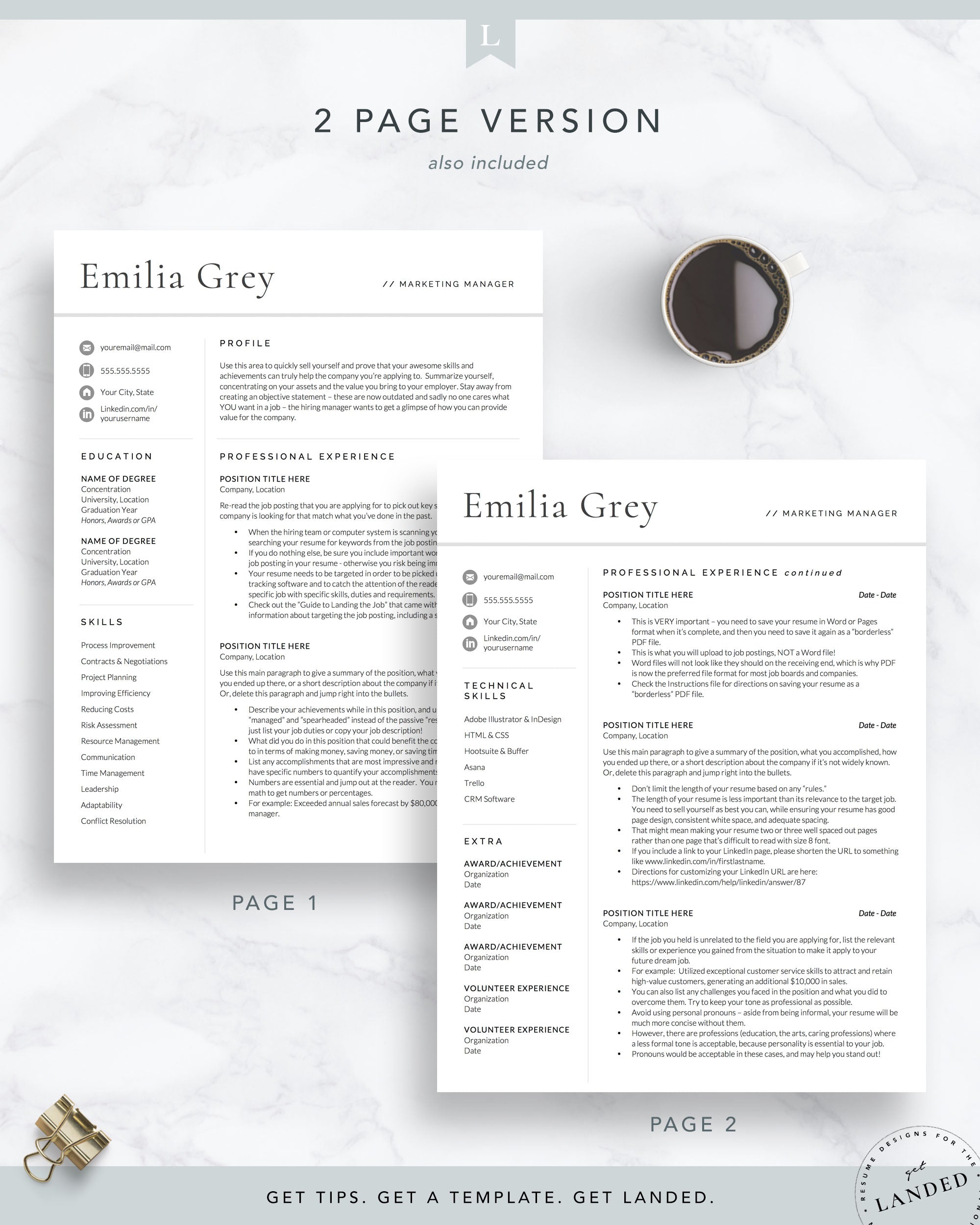 Modern Resume Template, Professional CV Template | The Emilia Grey