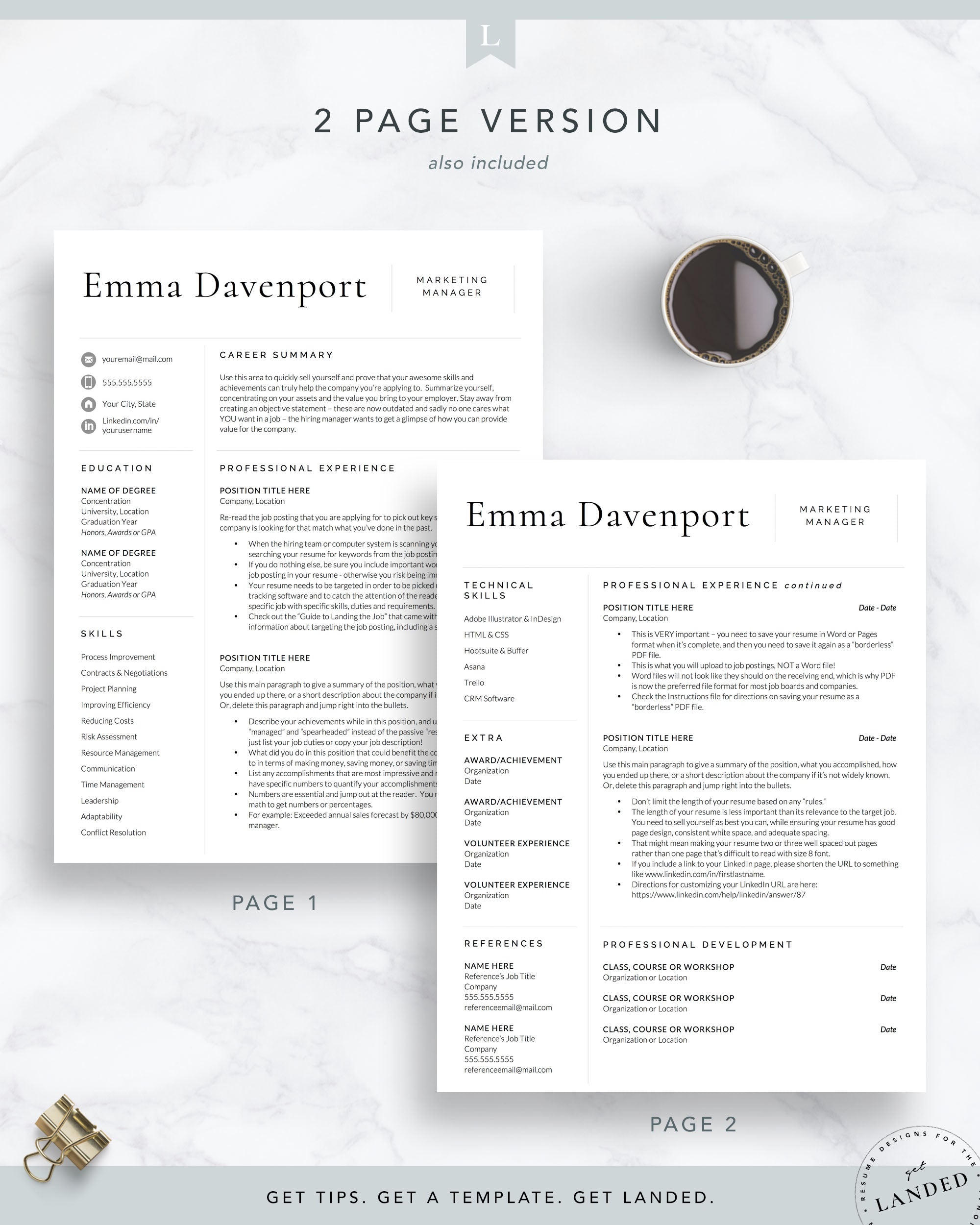 Modern, Clean Resume Template, Professional CV Template | The Emma