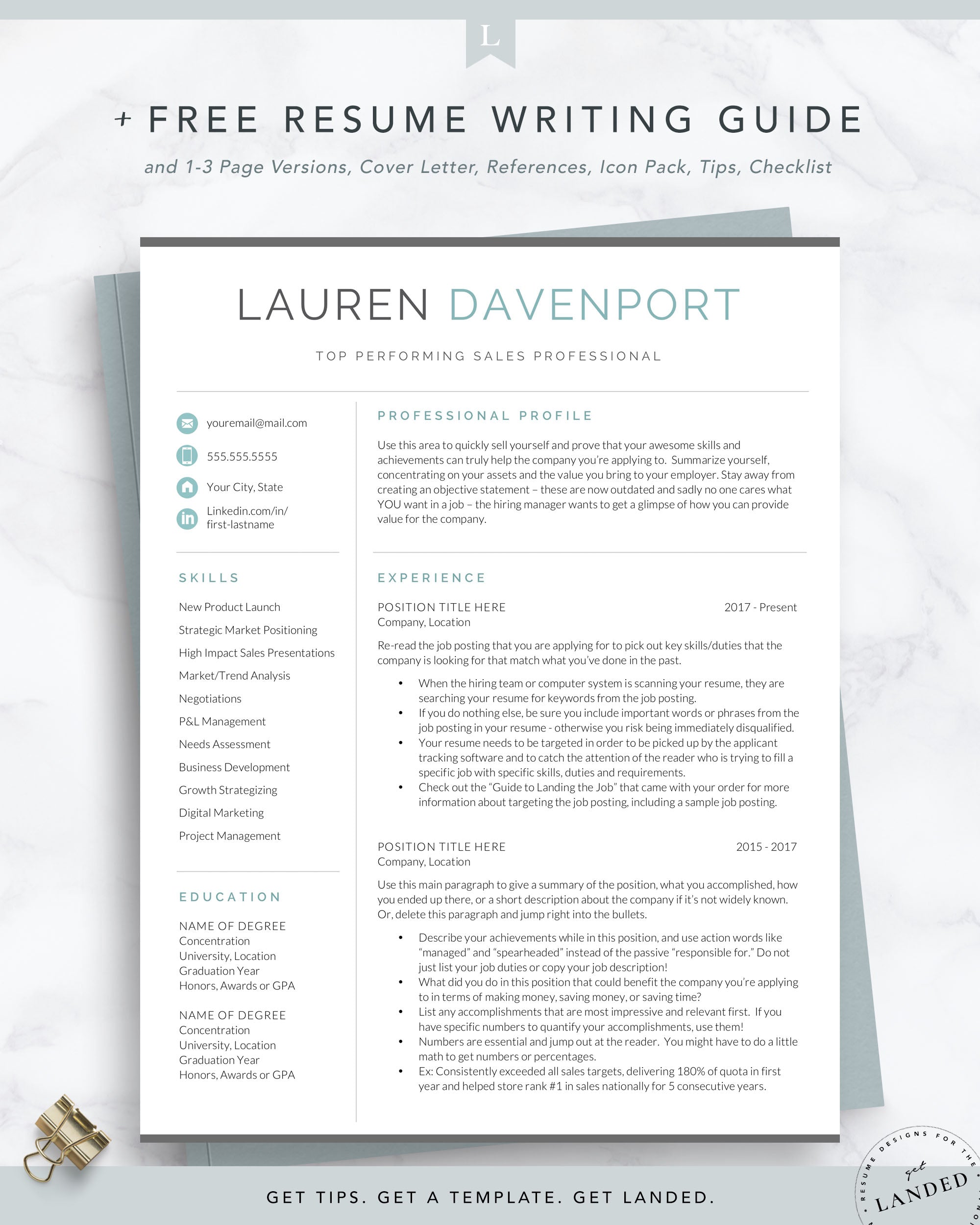 Modern Resume Template for Word and Pages | The Lauren