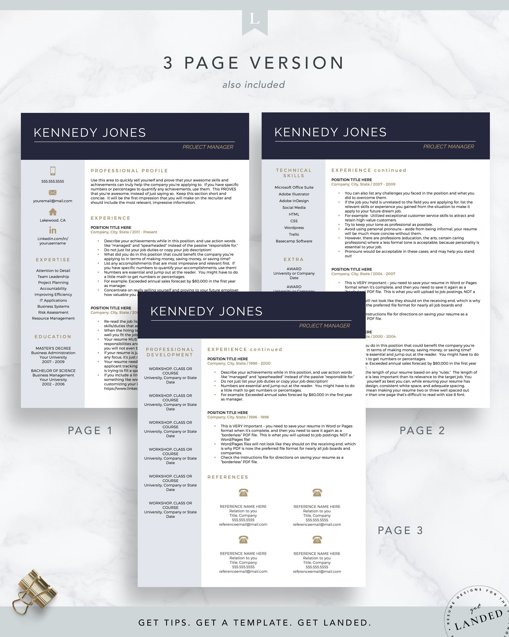 Project Manager Resume Template for Word and Pages | The Kennedy