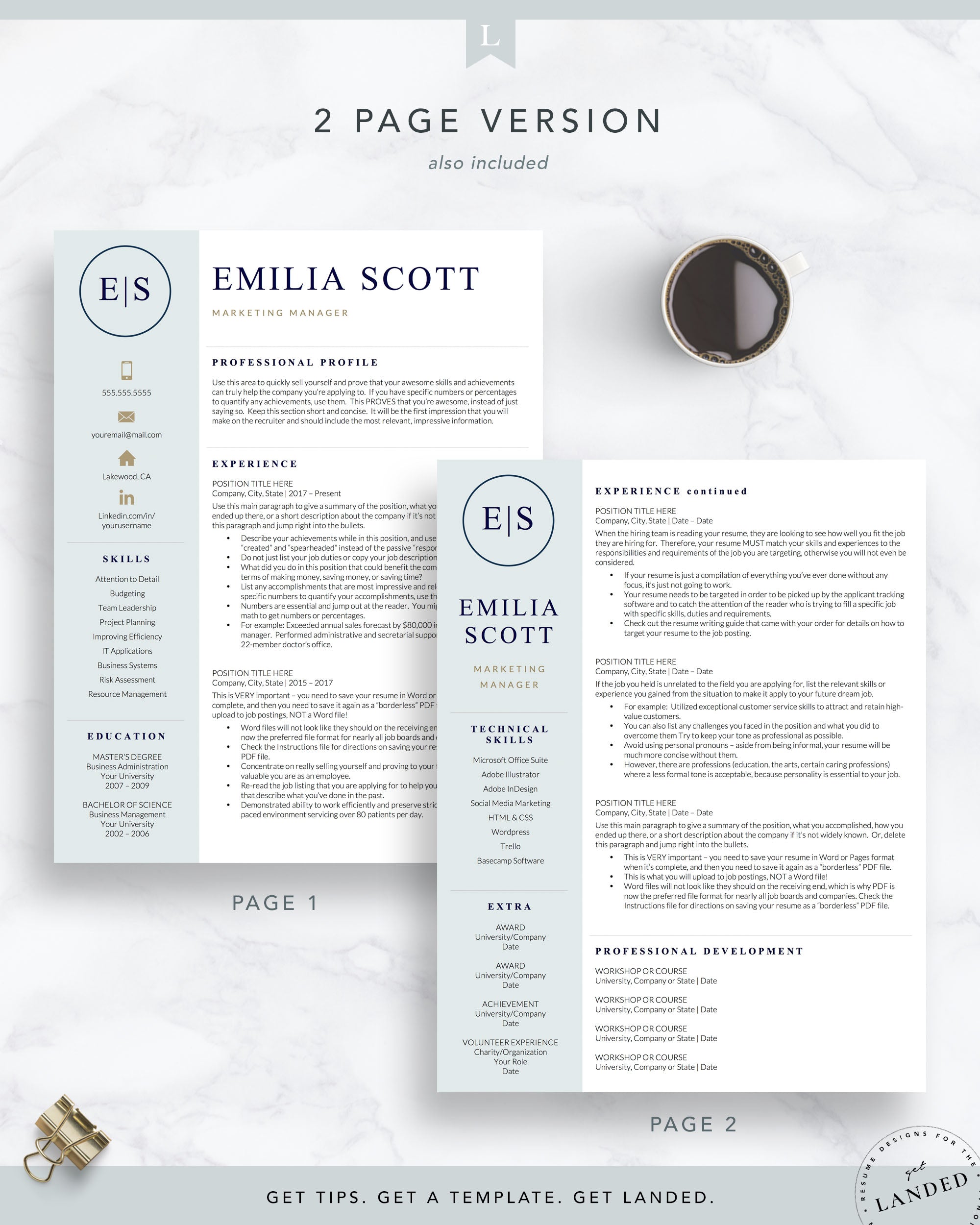 Creative, Stylish Resume Template for Word and Pages | The Emilia