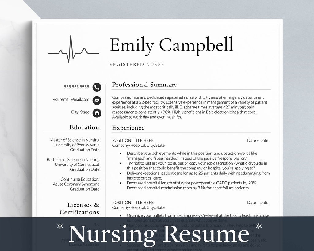 Nursing resume template for google docs, ms word and mac pages