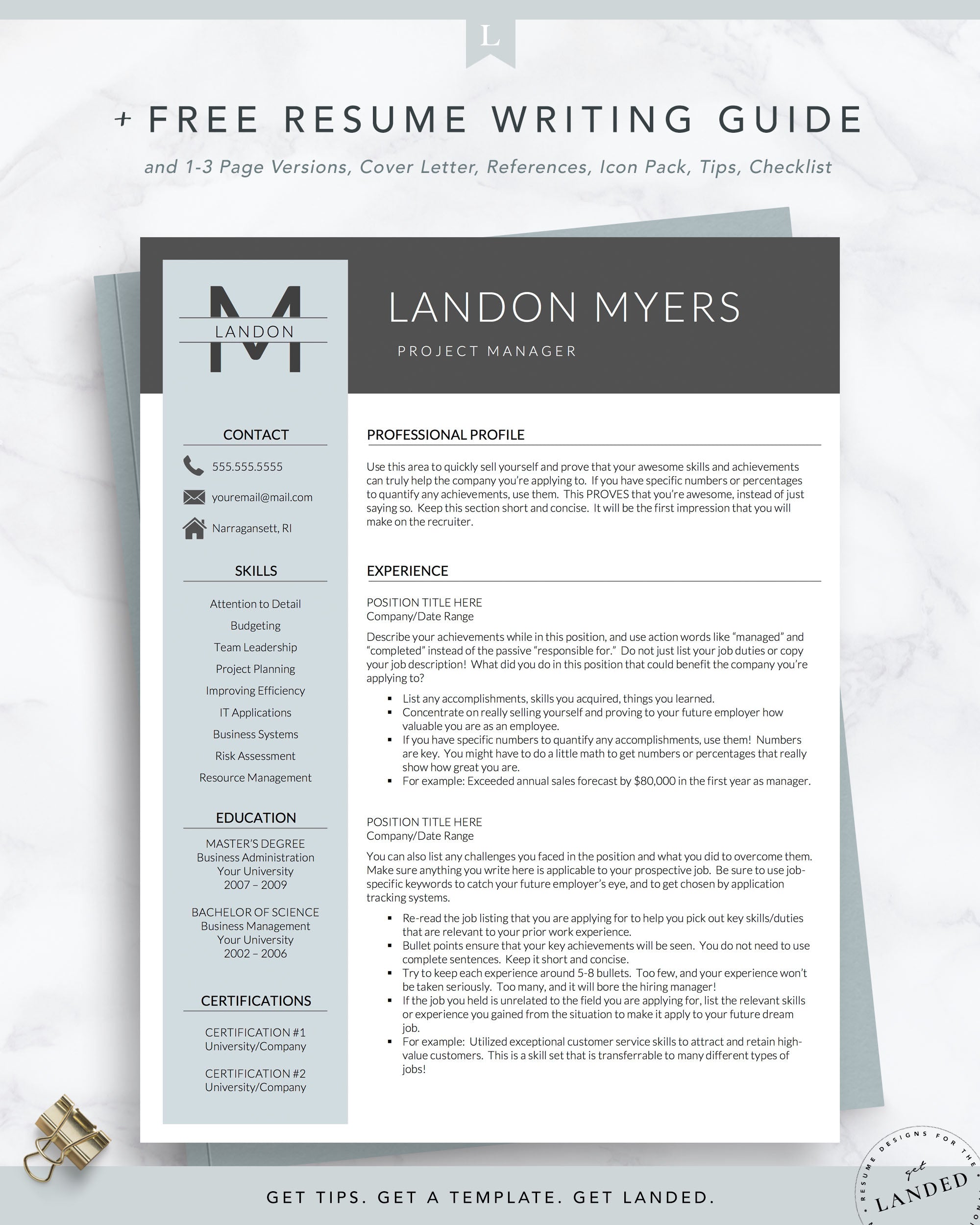 Professional Resume Template for Word and Pages | The Landon