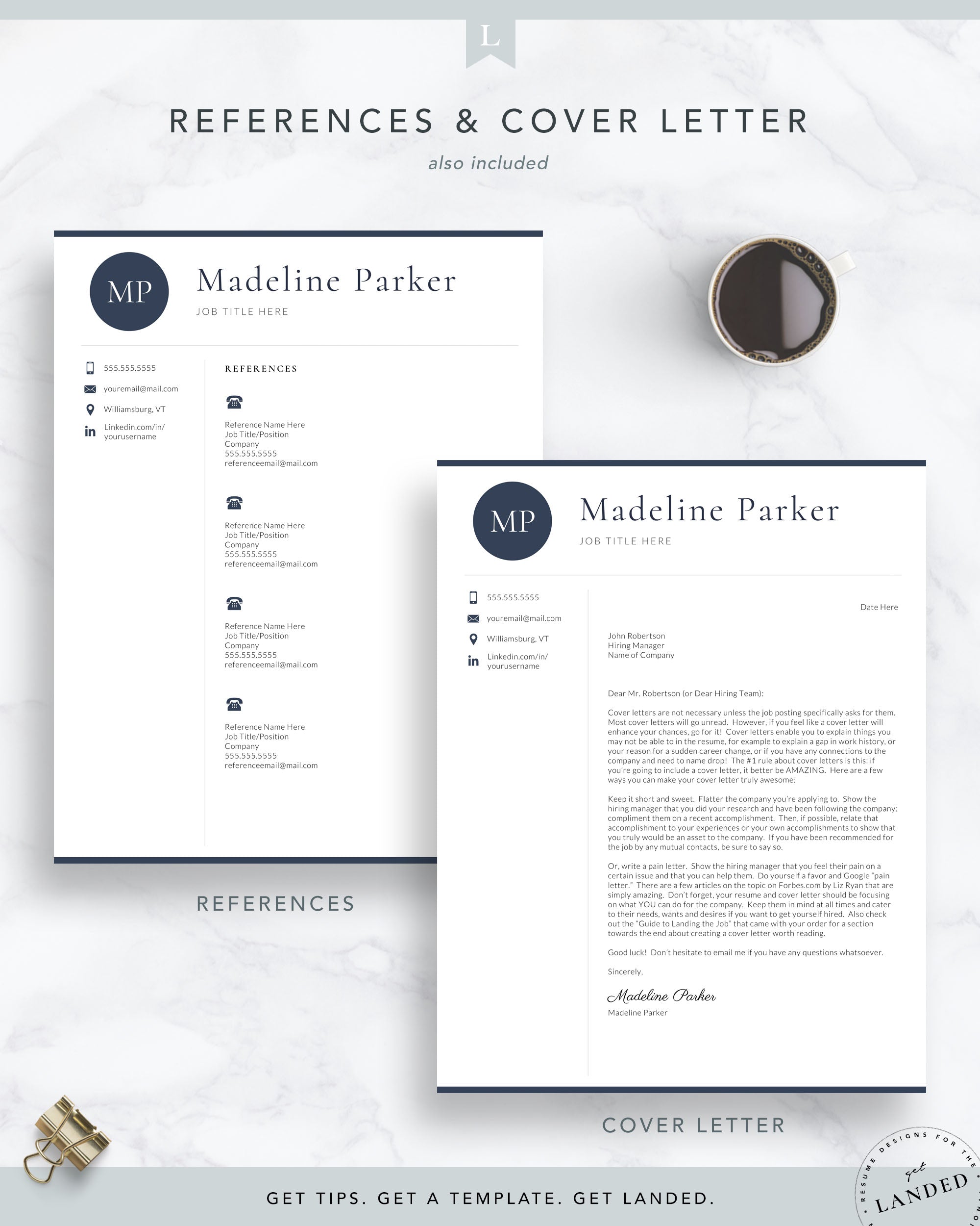 Resume Template with initials for Word and Pages | The Parker