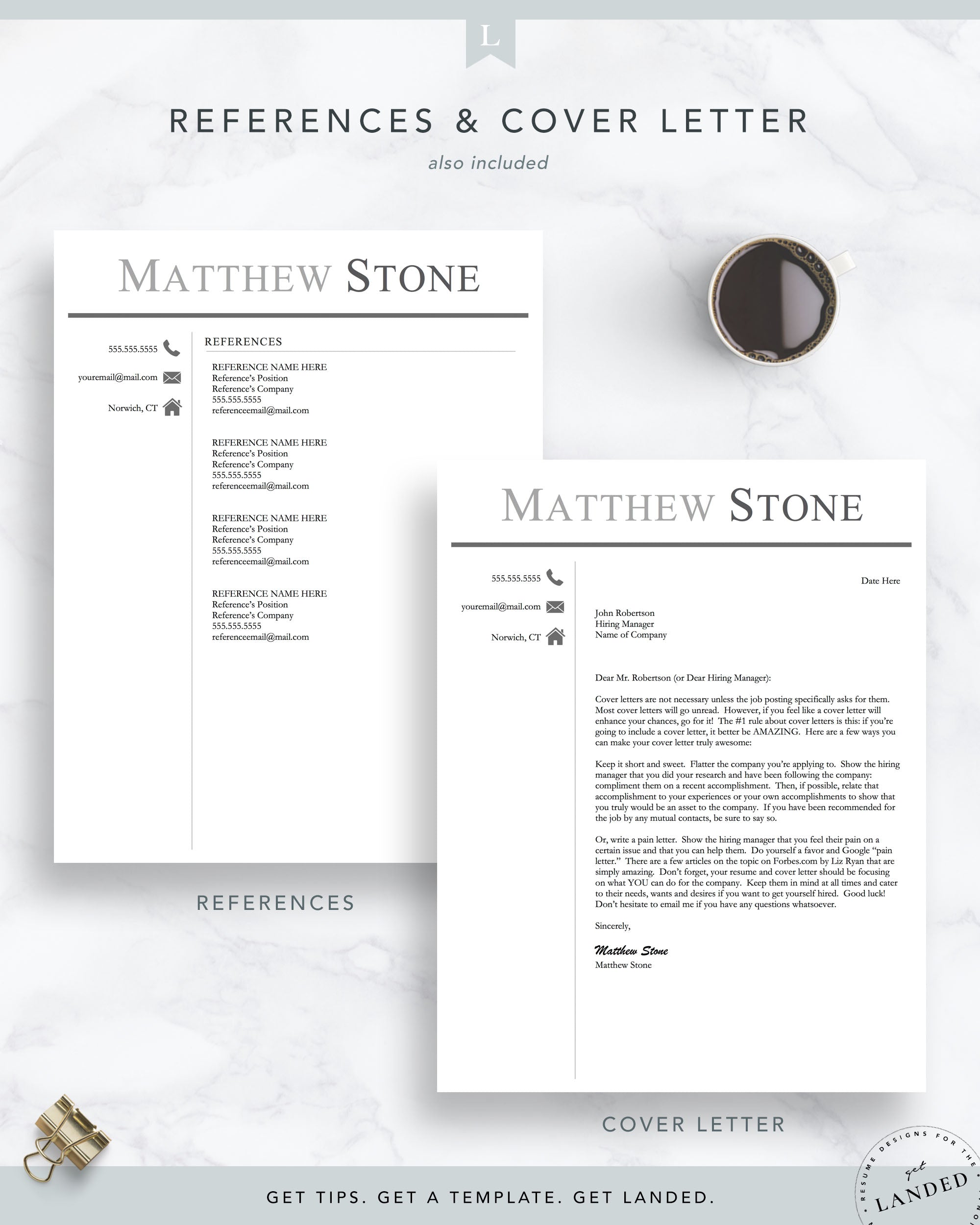 Professional, Masculine Resume Template for Word & Pages | The Stone